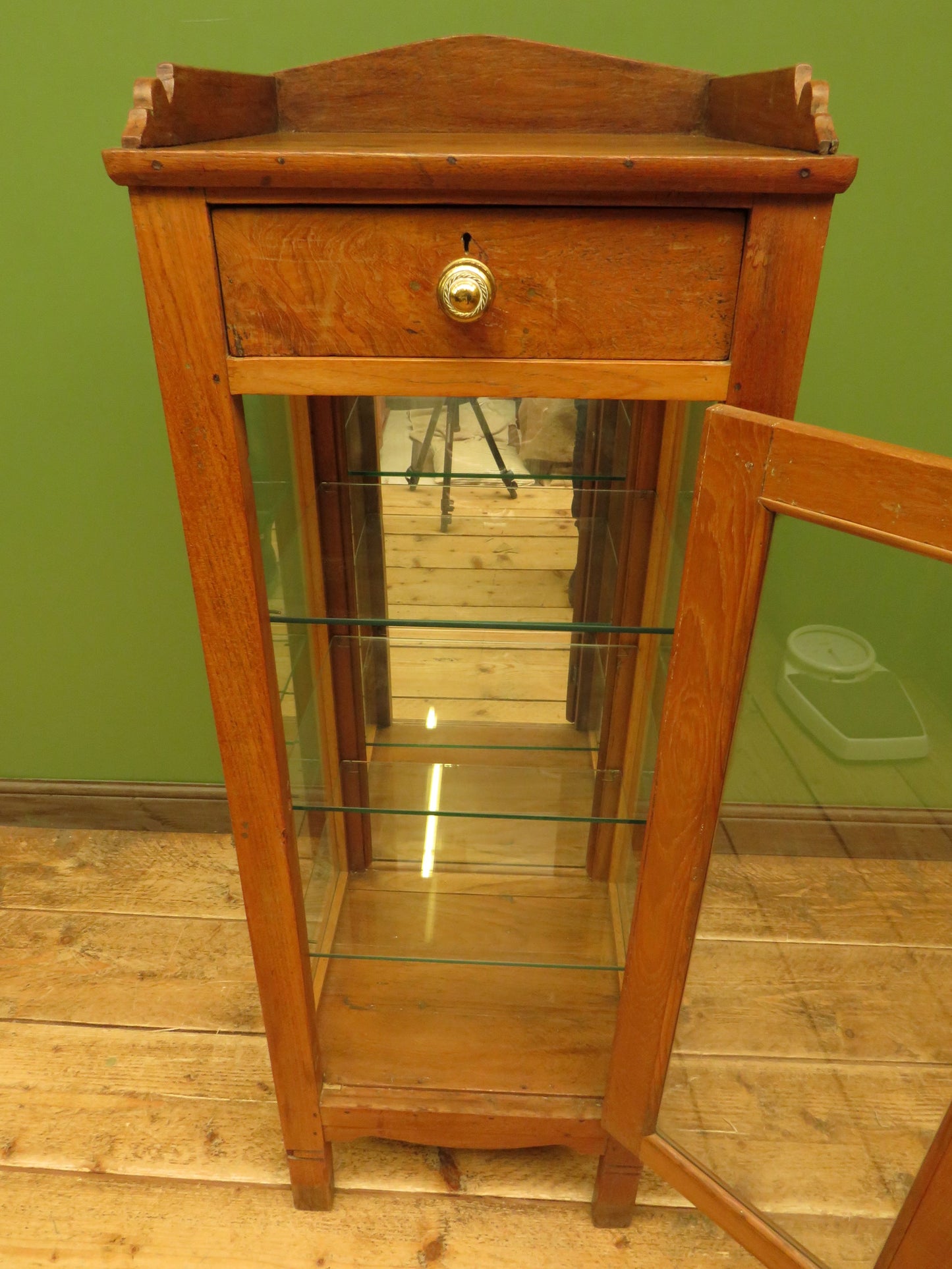 Antique Vitrine Display Cabinet with mirrored back and glass shelves