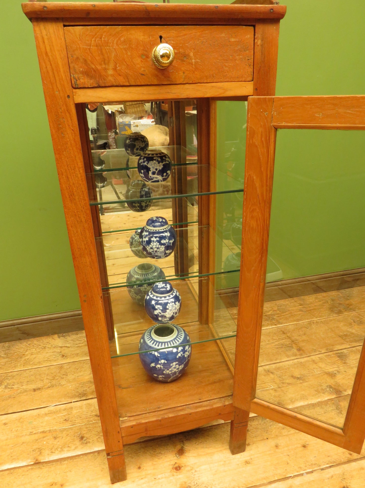 Antique Vitrine Display Cabinet with mirrored back and glass shelves