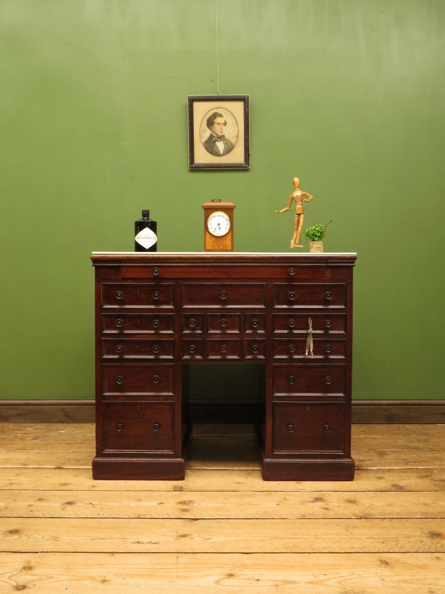 Victorian Mahogany Dentists Kneehole Work Chest With Opaque Glass Top