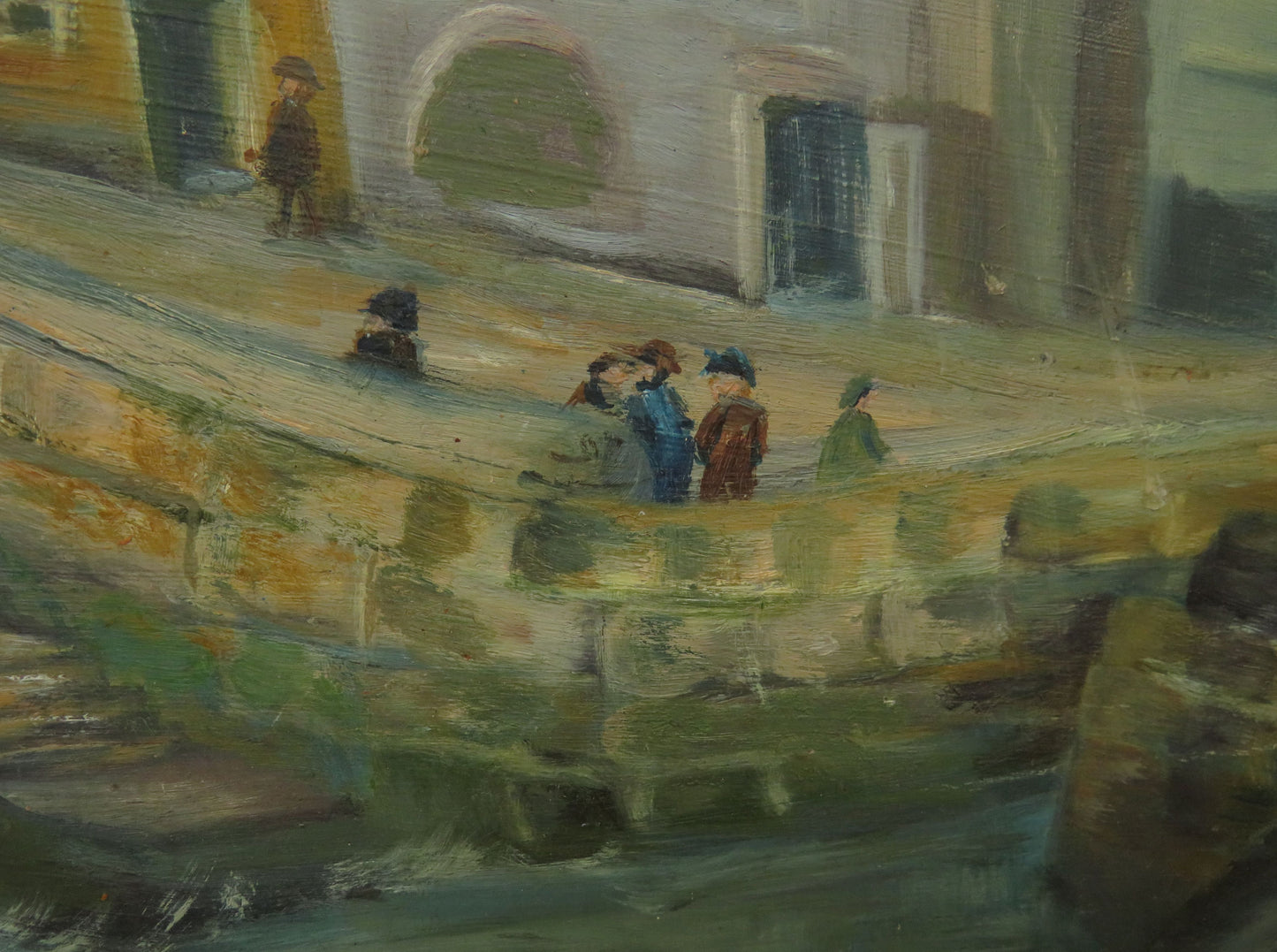 Vintage Naive Acrylic on Board of Boats and Harbour