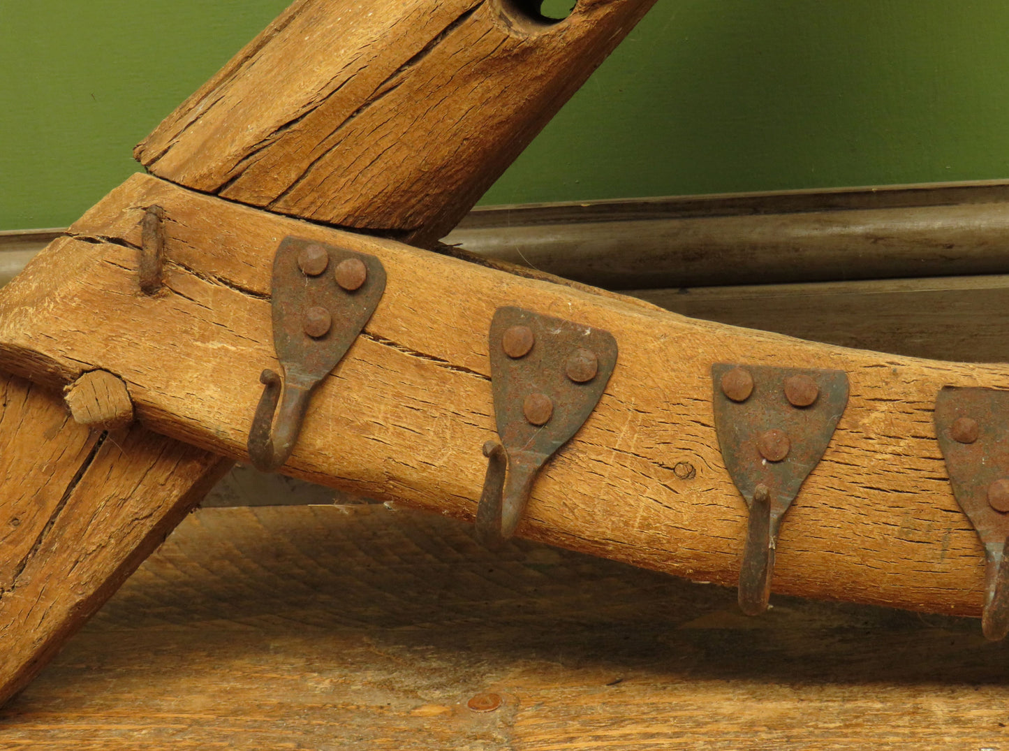 Rustic Primitive Wooden Farming Thingamabob with Hooks