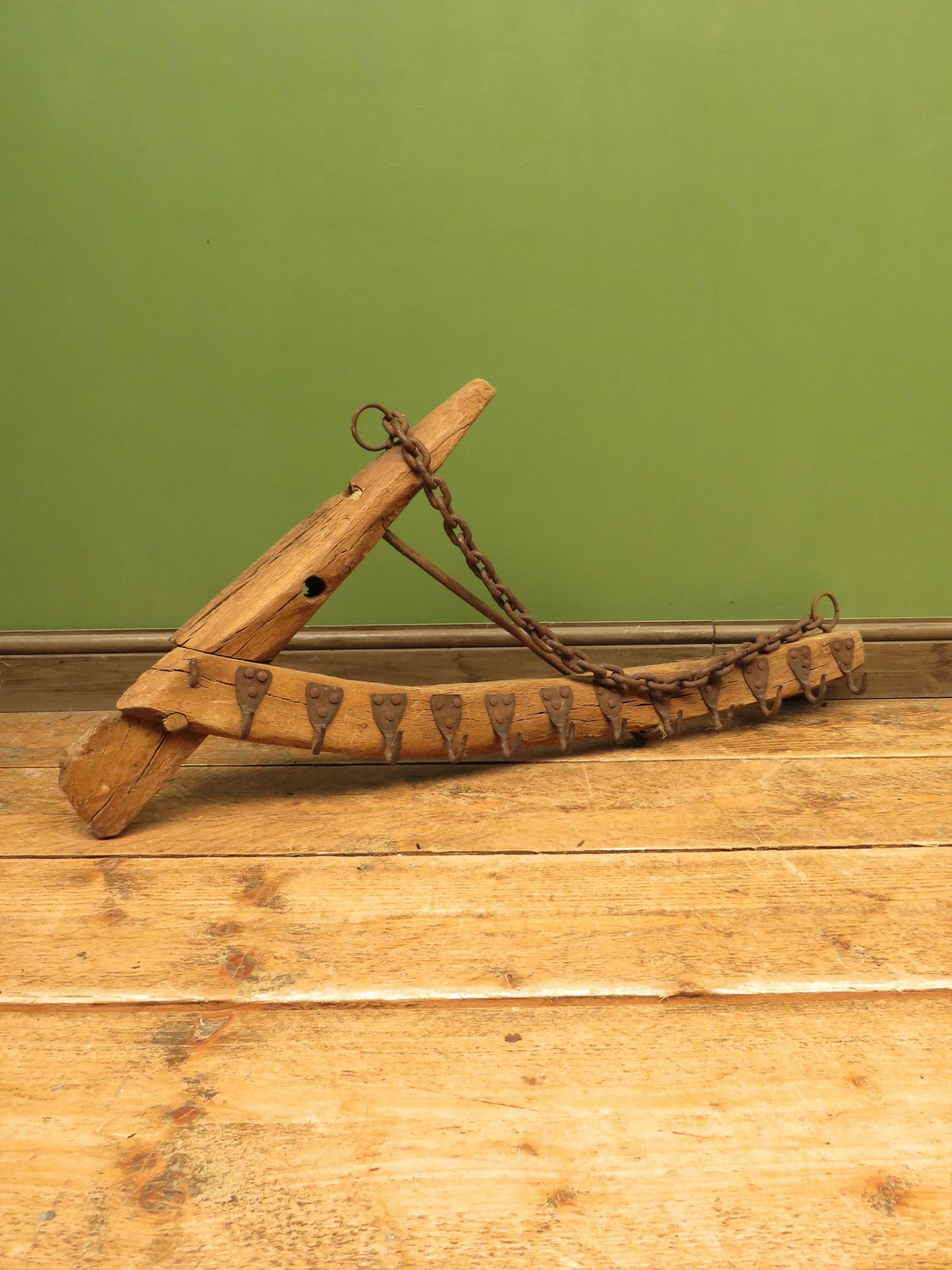 Rustic Primitive Wooden Farming Thingamabob with Hooks