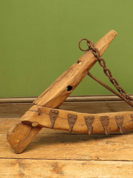 Rustic Primitive Wooden Farming Thingamabob with Hooks