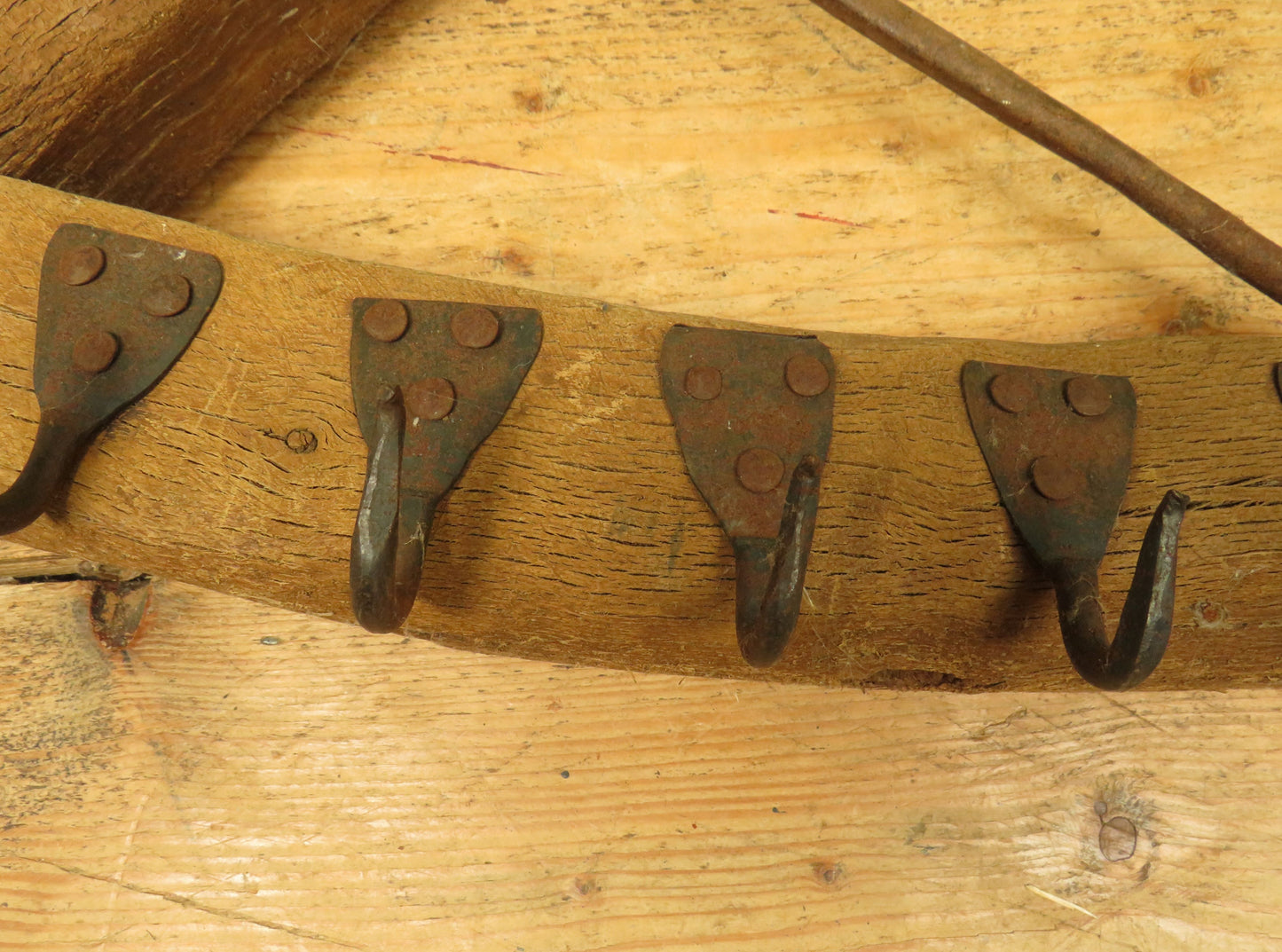 Rustic Primitive Wooden Farming Thingamabob with Hooks