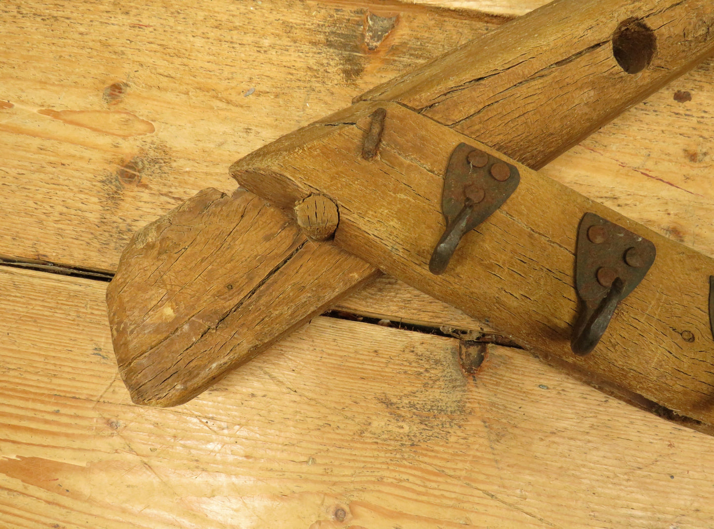 Rustic Primitive Wooden Farming Thingamabob with Hooks