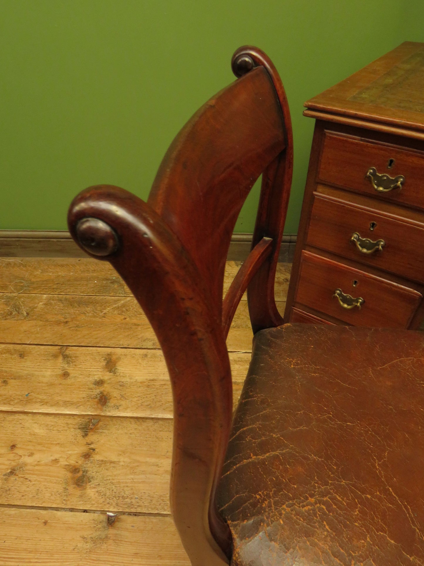 Antique Desk with Leather top and chair