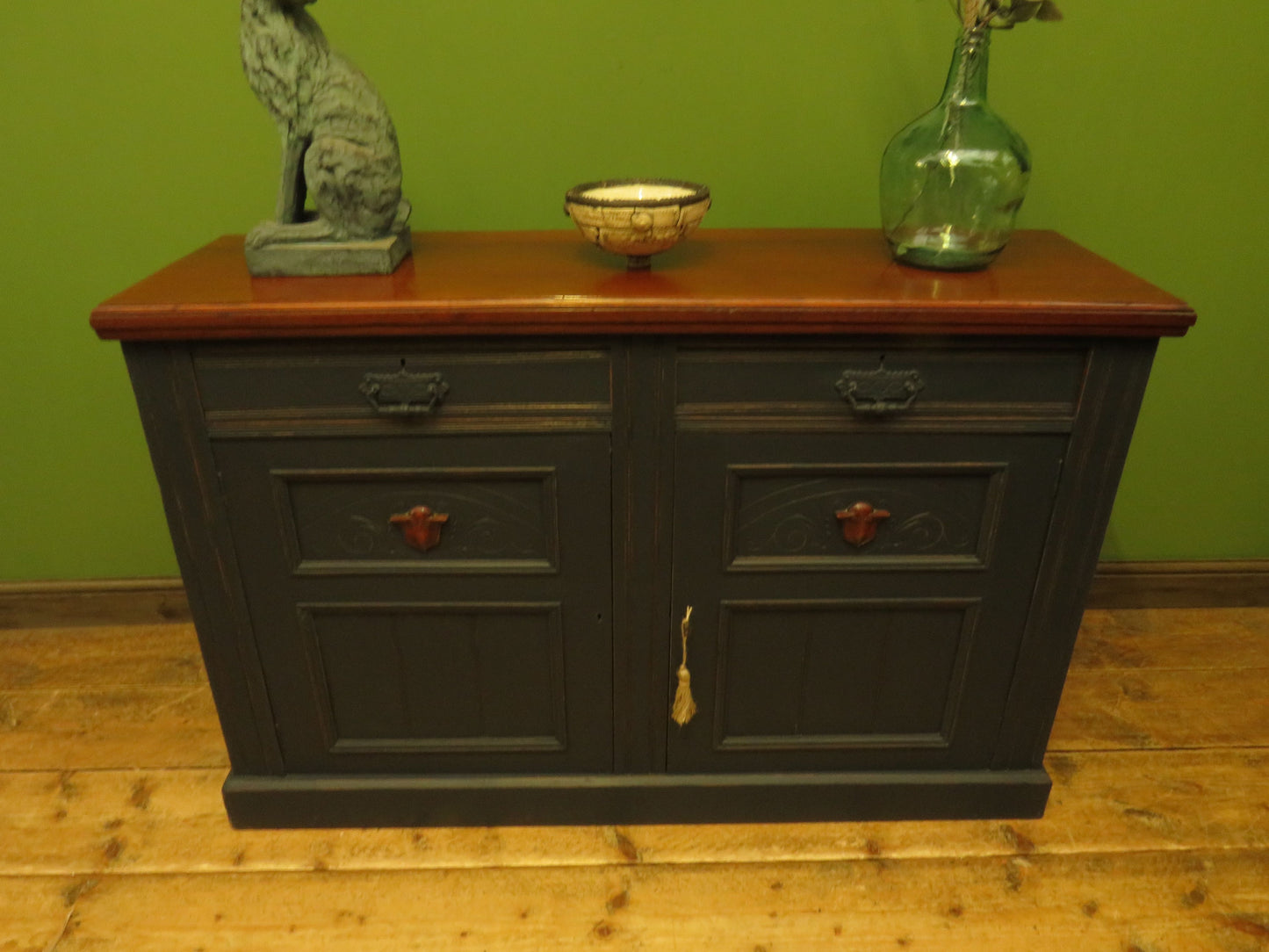 Antique Black Painted Sideboard with polished top