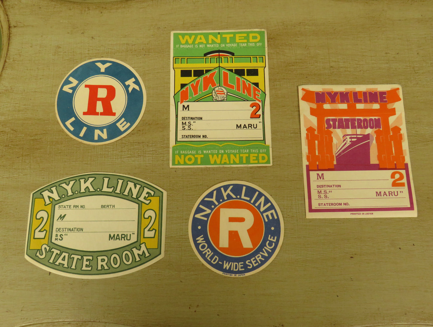 Genuine Vintage Unused Luggage Labels x 5 from the N.Y.K Line