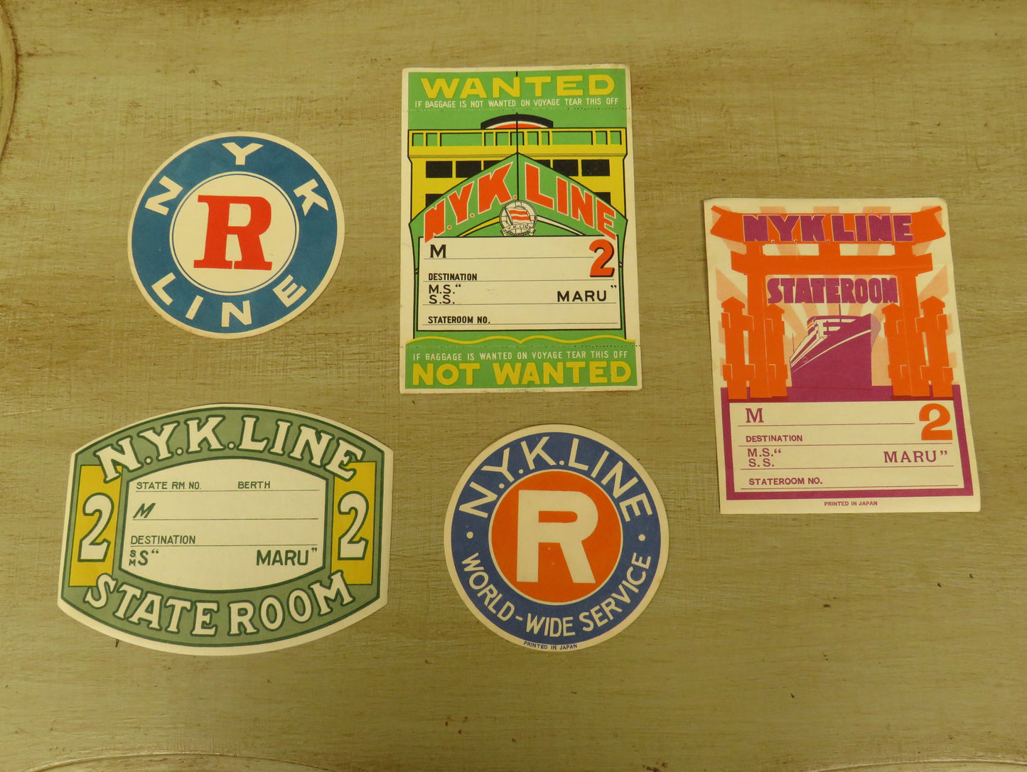 Genuine Vintage Unused Luggage Labels x 5 from the N.Y.K Line