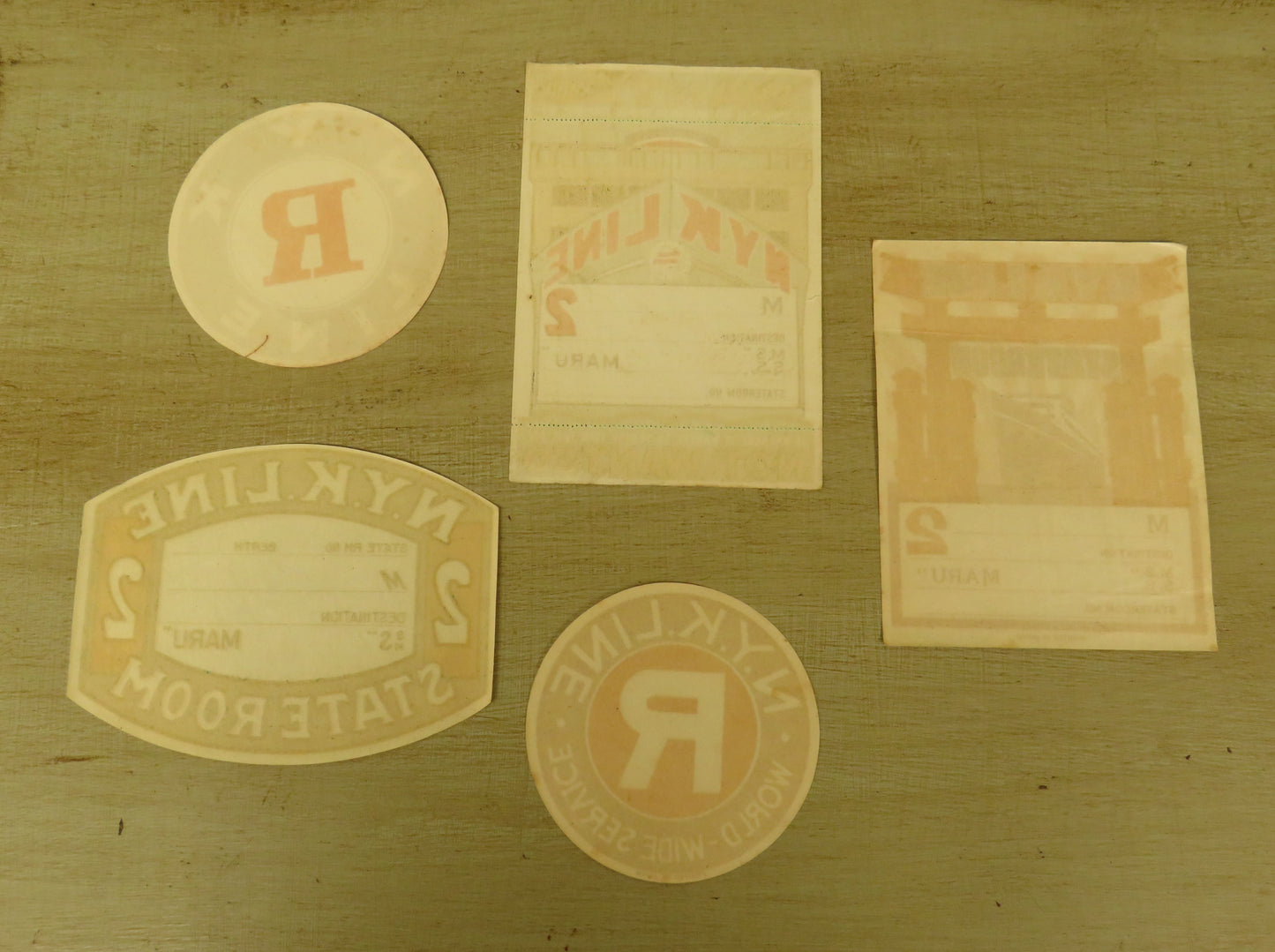 Genuine Vintage Unused Luggage Labels x 5 from the N.Y.K Line