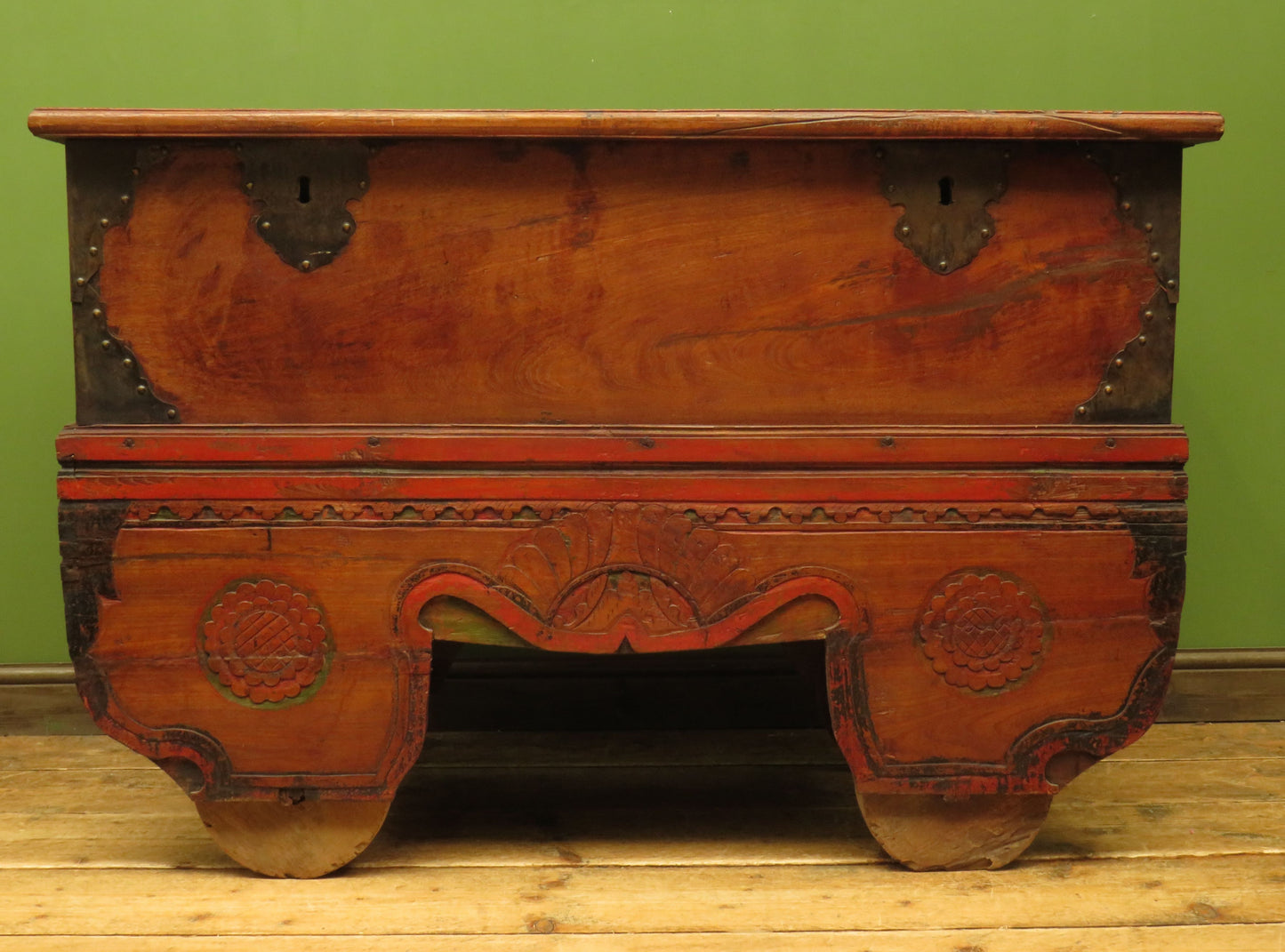 Large Antique Indonesian Marriage Dowry Chest on Wheels