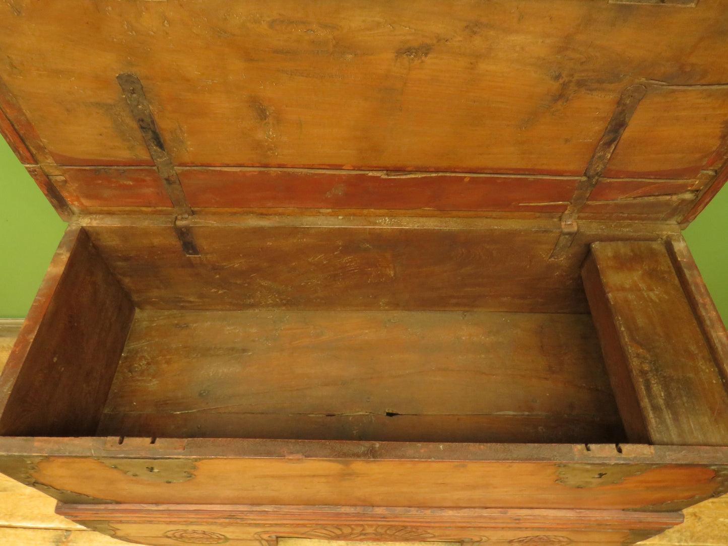 Large Antique Indonesian Marriage Dowry Chest on Wheels