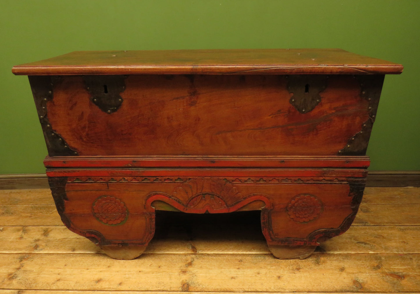 Large Antique Indonesian Marriage Dowry Chest on Wheels
