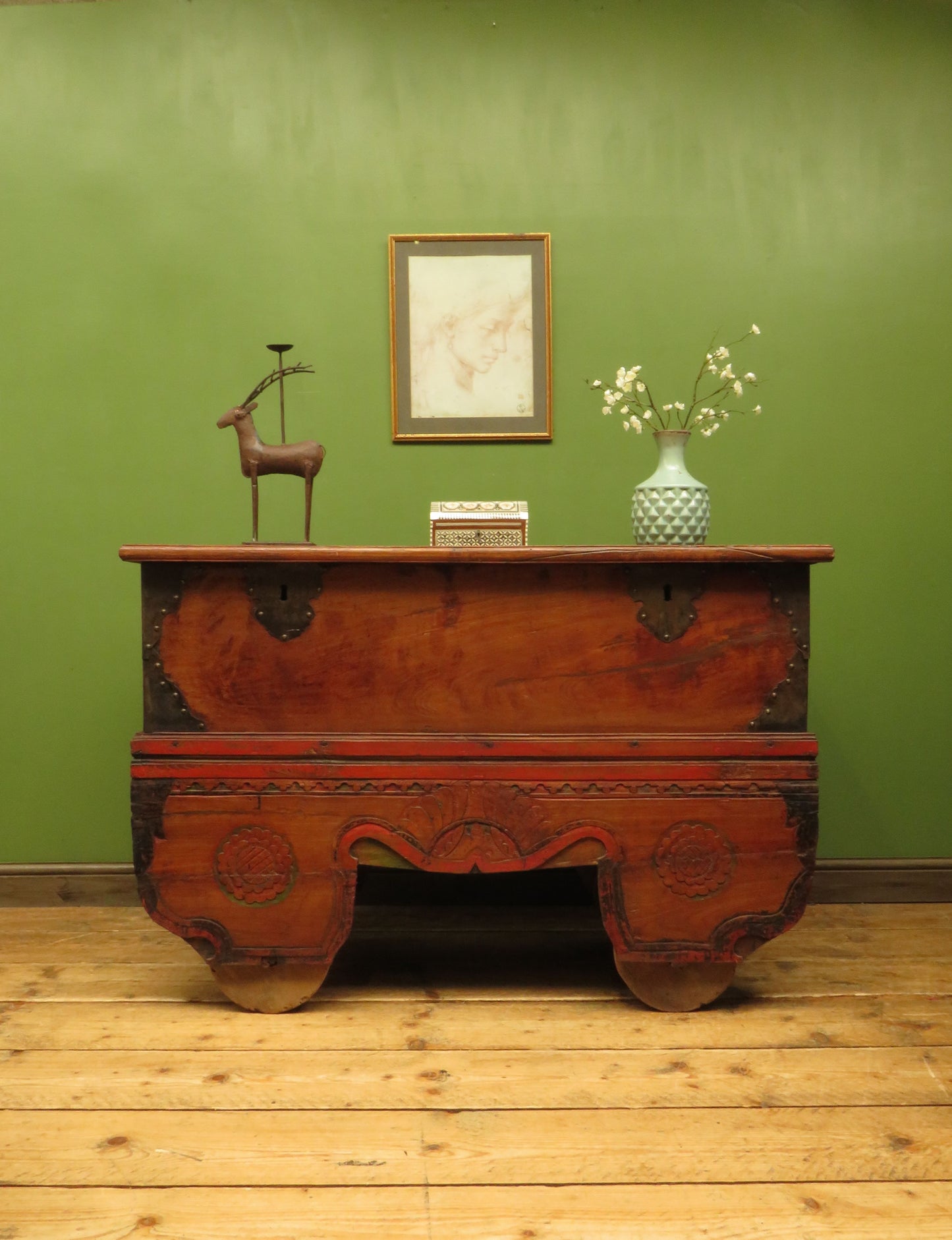 Large Antique Indonesian Marriage Dowry Chest on Wheels