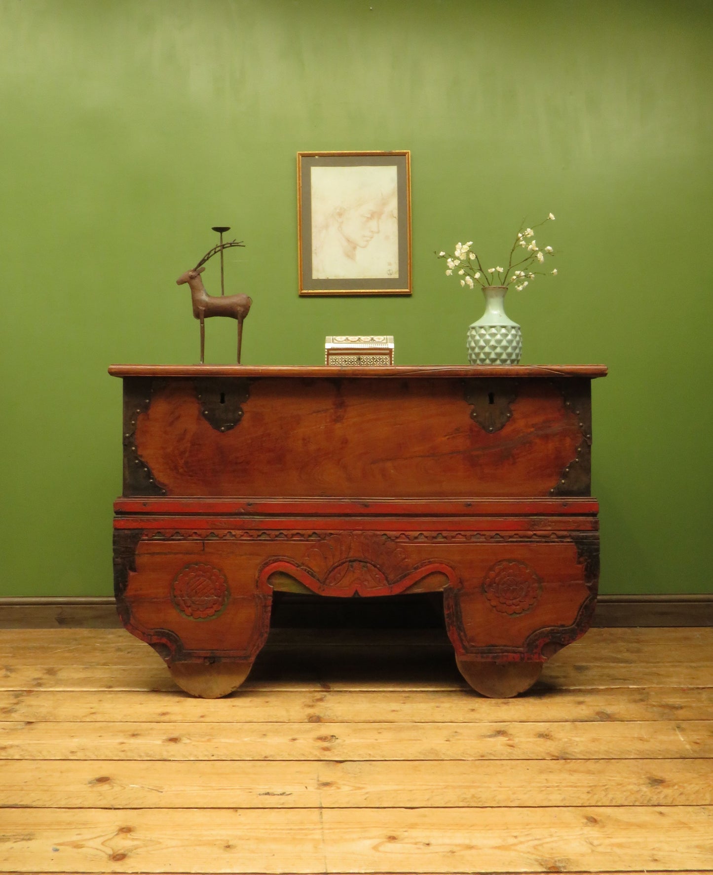 Large Antique Indonesian Marriage Dowry Chest on Wheels