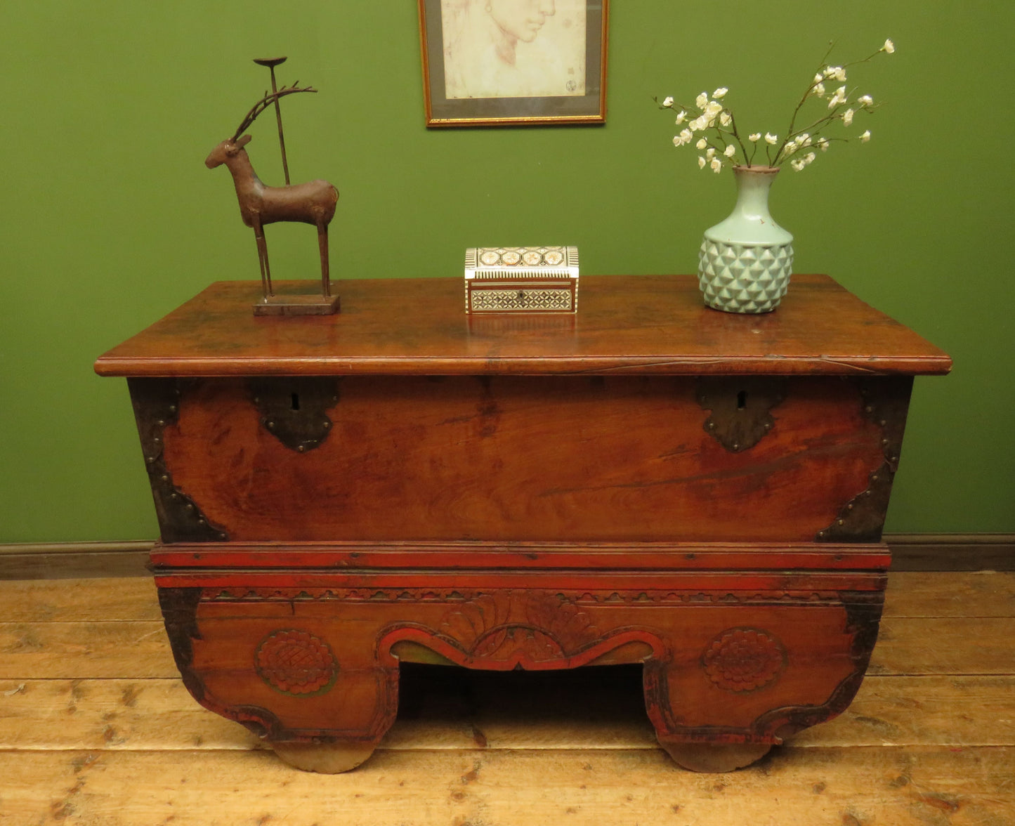 Large Antique Indonesian Marriage Dowry Chest on Wheels