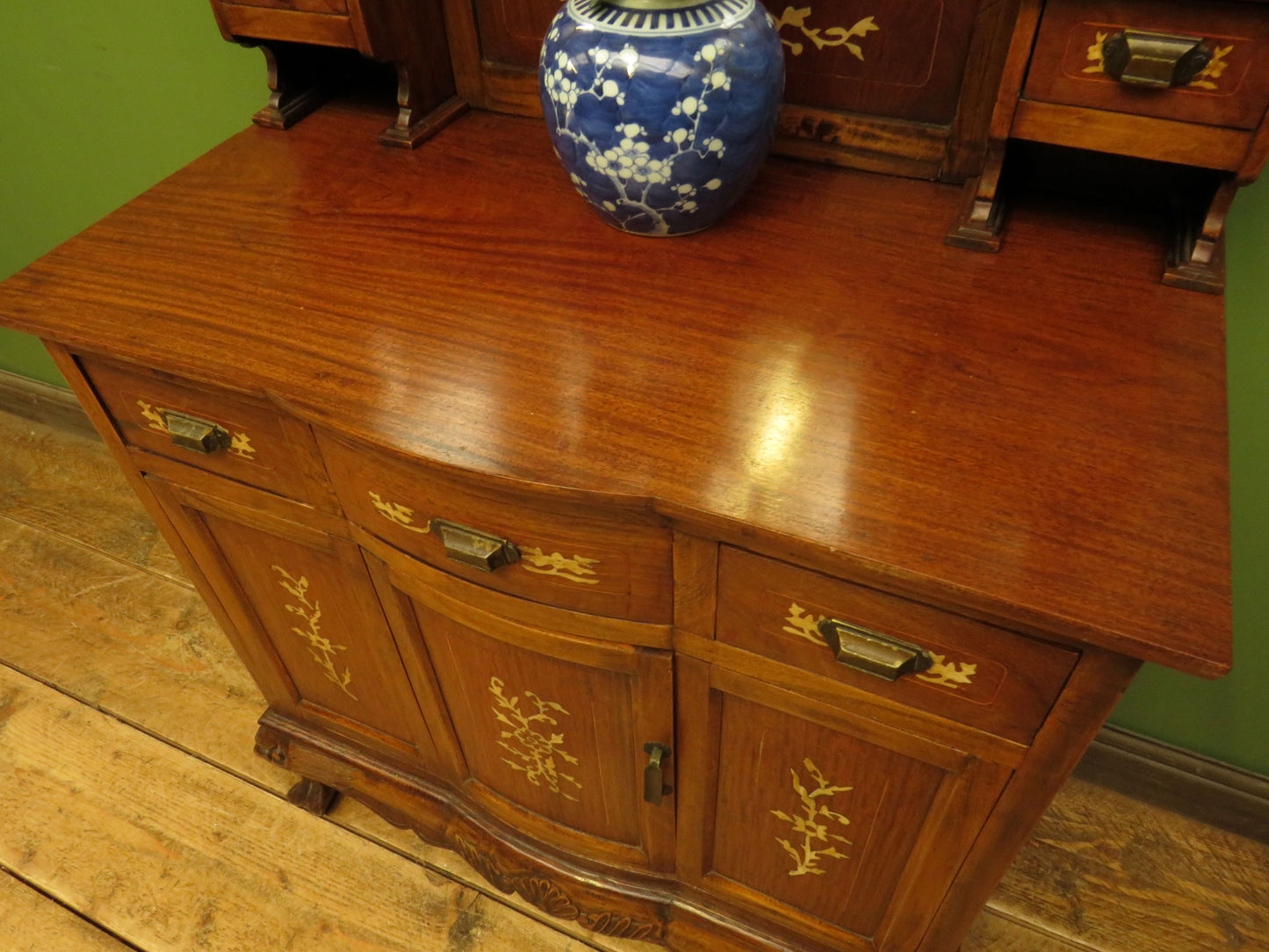 Antique Eastern Dressing Table with Bone Inlays & Triple Mirror
