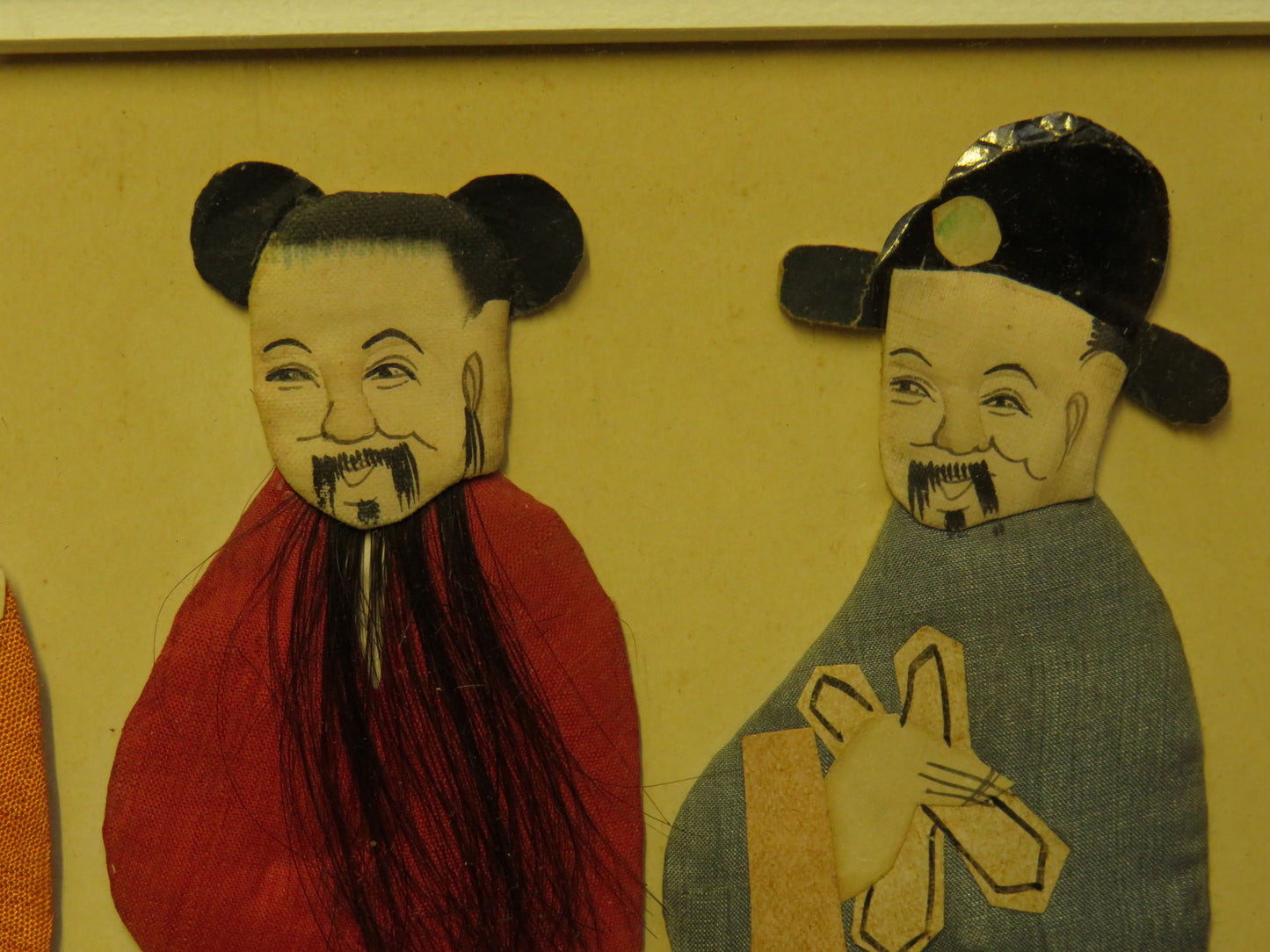 Antique Framed Chinese painted silk on card immortal figures