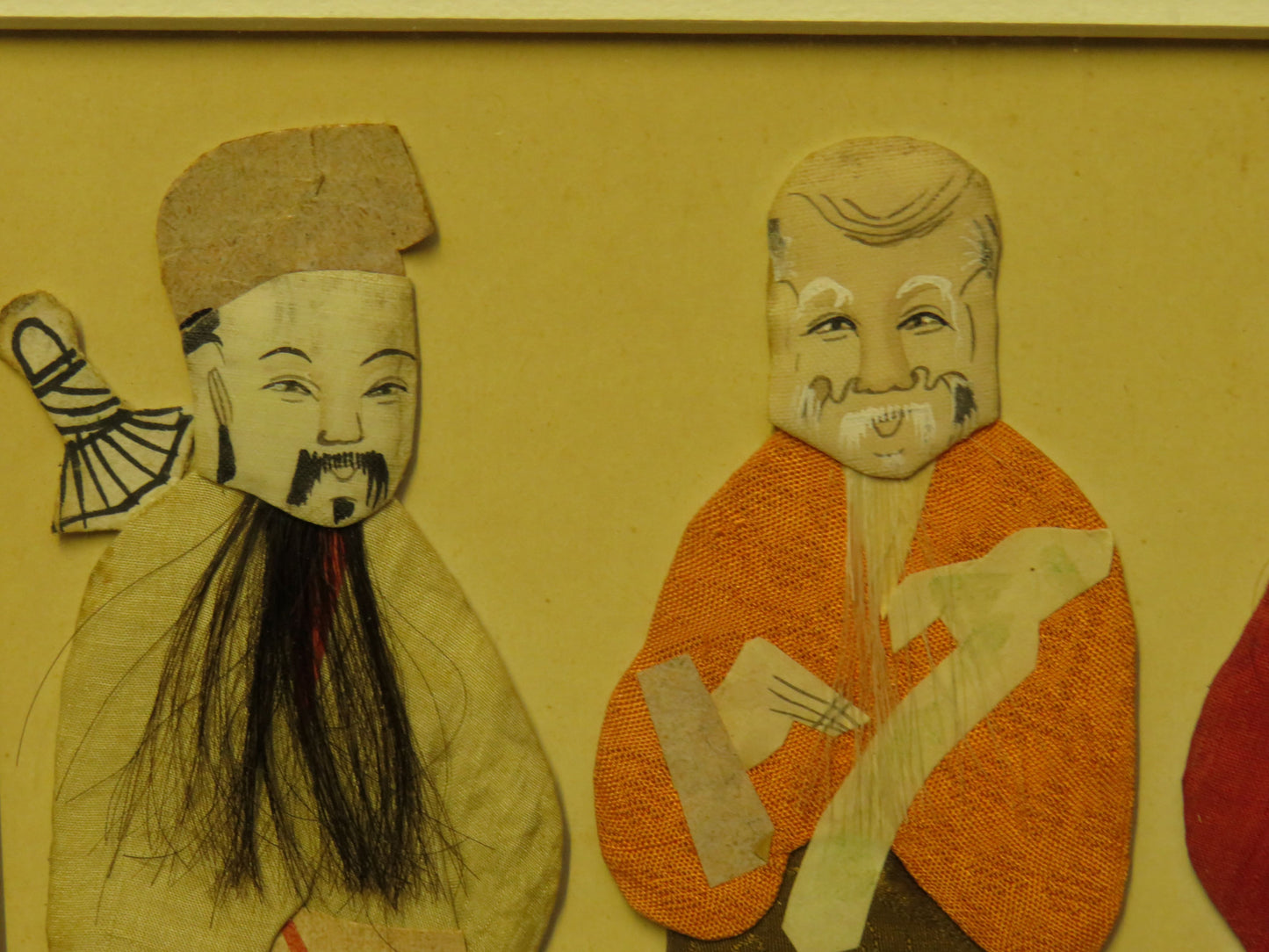 Antique Framed Chinese painted silk on card immortal figures
