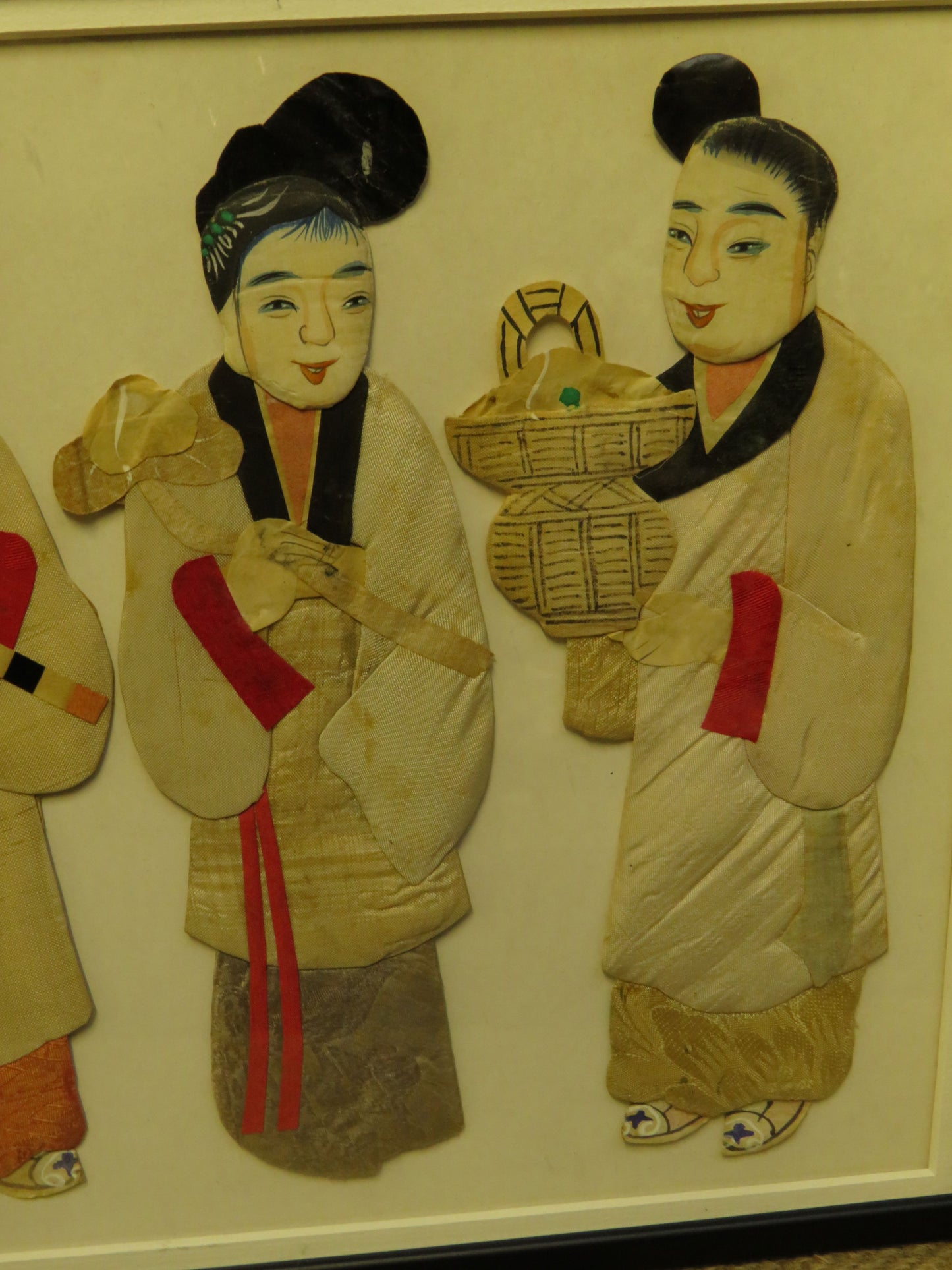 Antique Framed Chinese painted silk on card immortal figures
