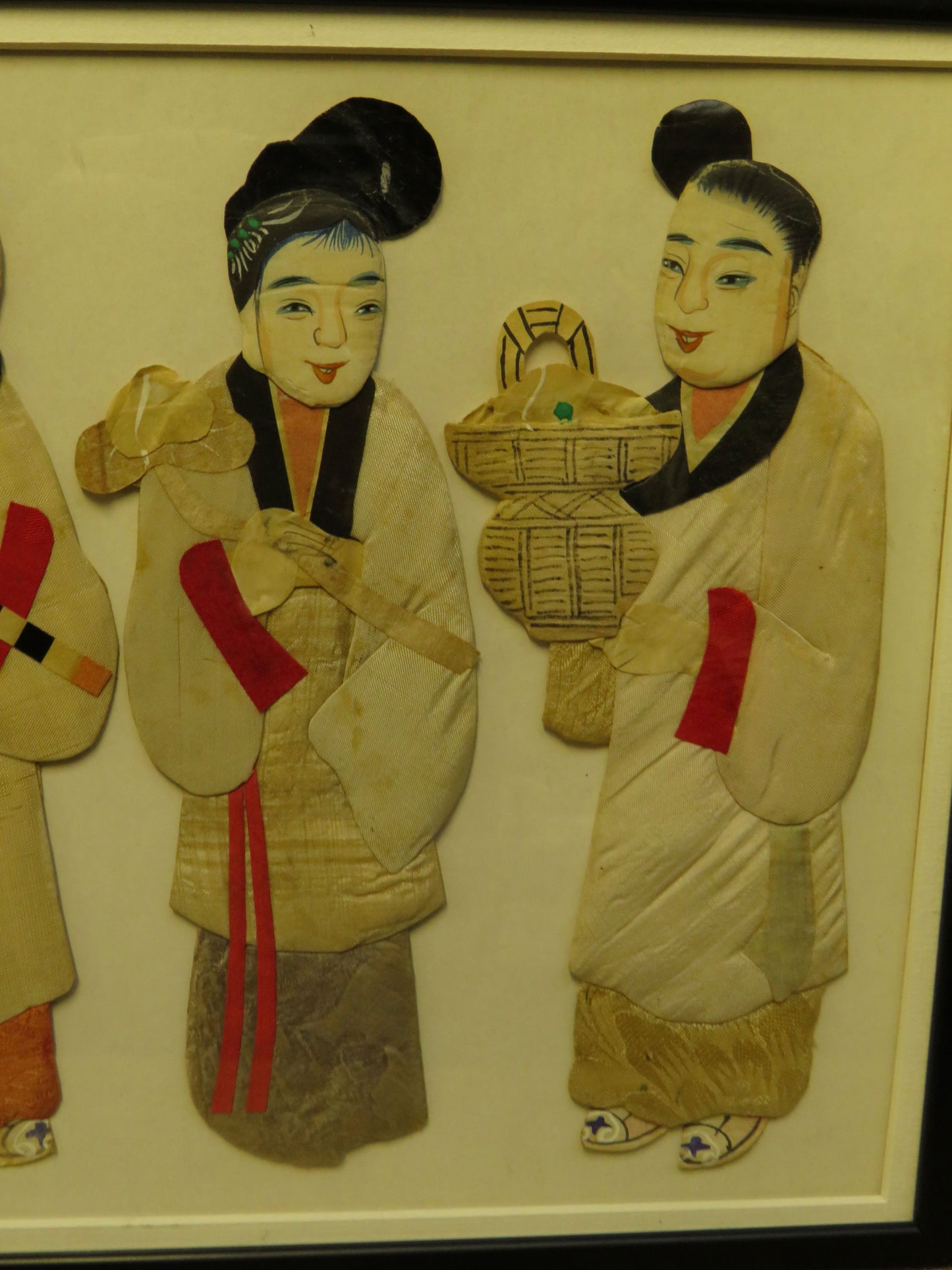 Antique Framed Chinese painted silk on card immortal figures