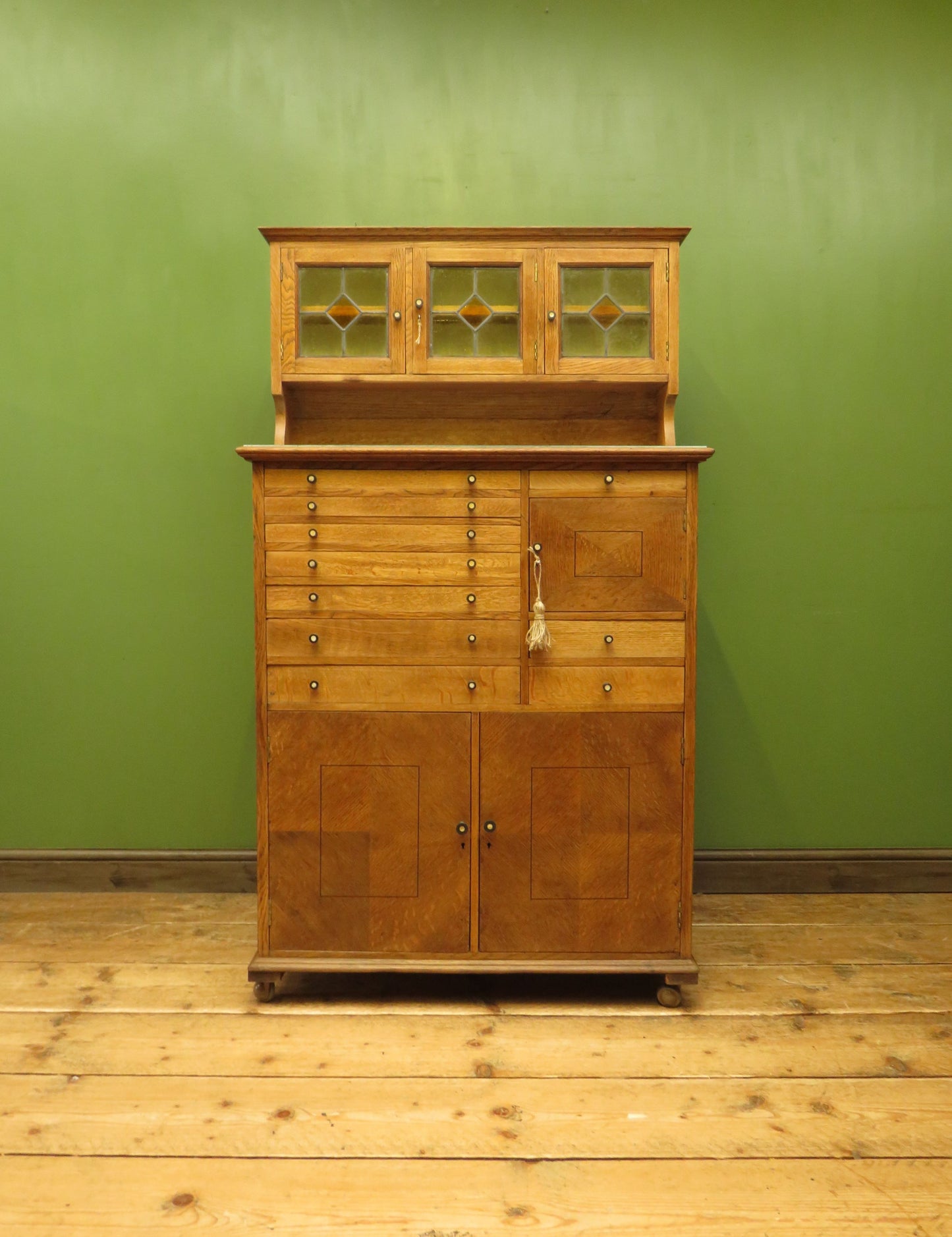 Restored Antique Dentists Cabinet, Collectors Cabinet with Stained Glass