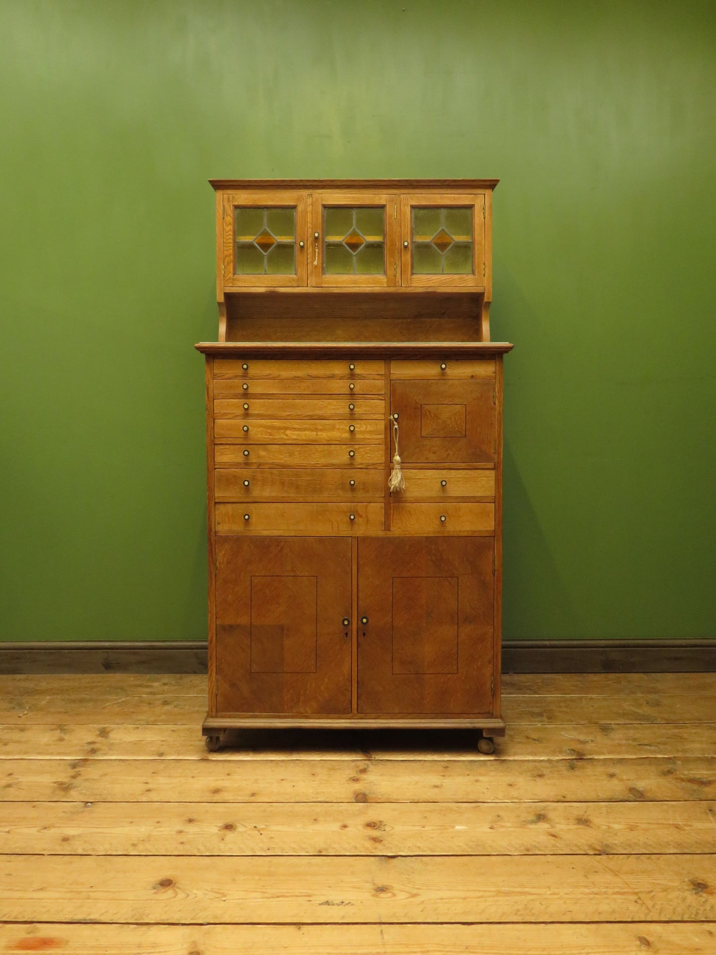 Restored Antique Dentists Cabinet, Collectors Cabinet with Stained Glass