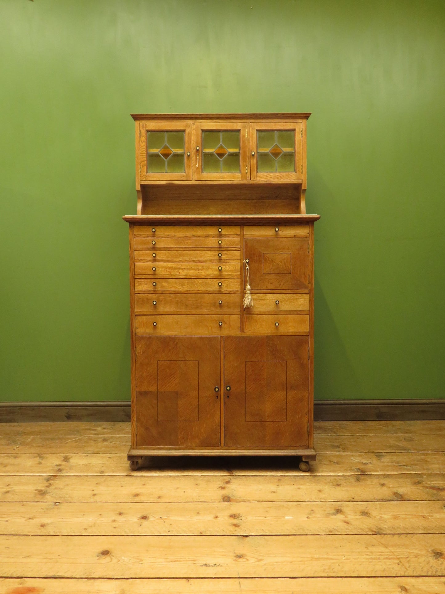 Restored Antique Dentists Cabinet, Collectors Cabinet with Stained Glass