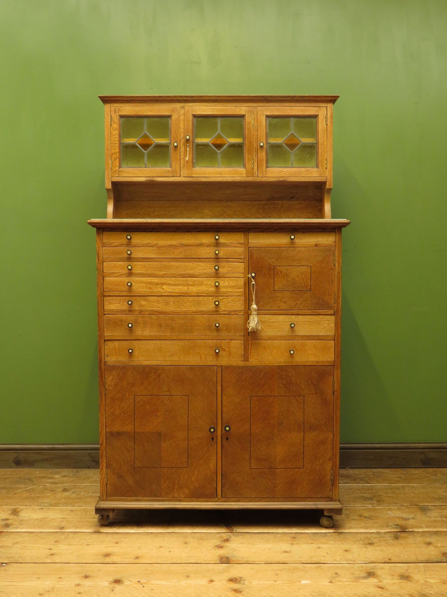 Restored Antique Dentists Cabinet, Collectors Cabinet with Stained Glass