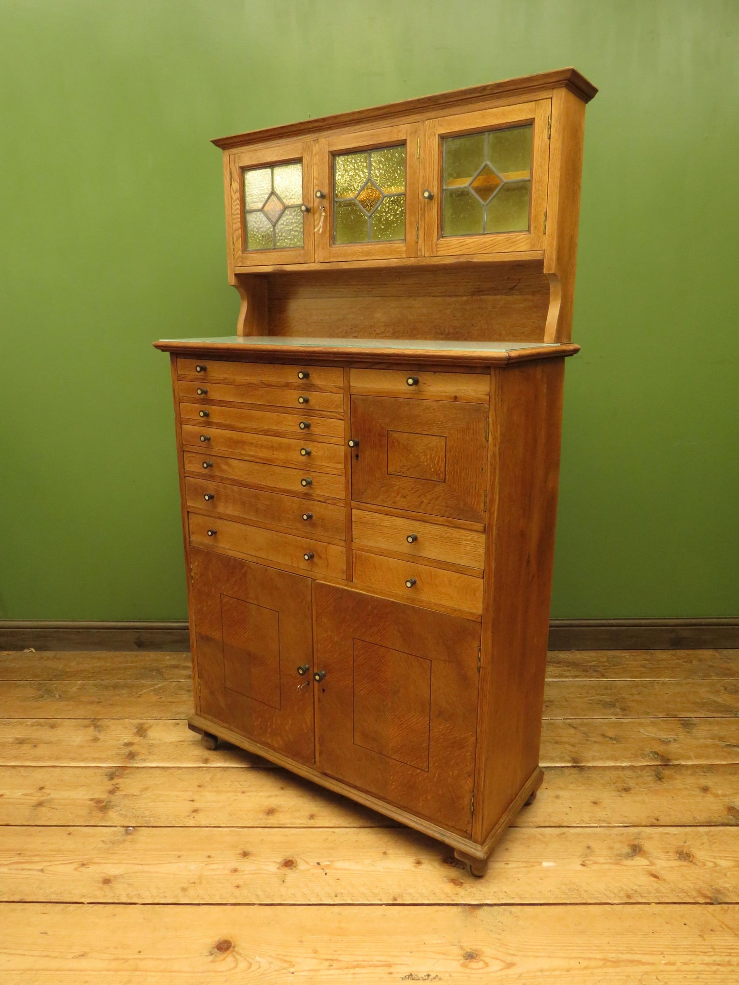 Restored Antique Dentists Cabinet, Collectors Cabinet with Stained Glass