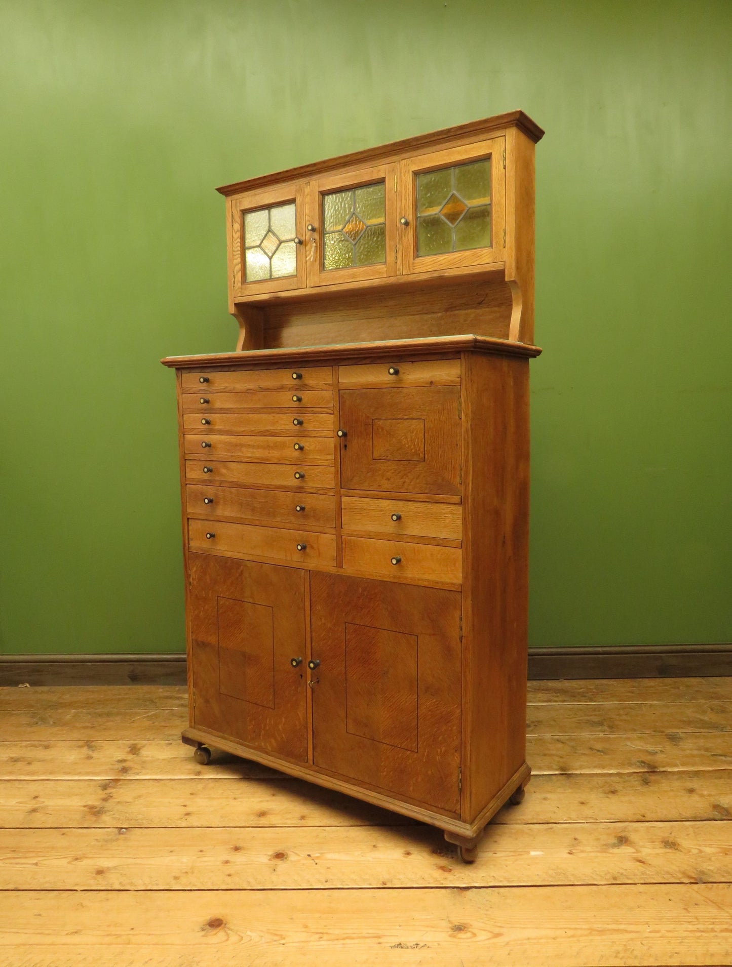 Restored Antique Dentists Cabinet, Collectors Cabinet with Stained Glass