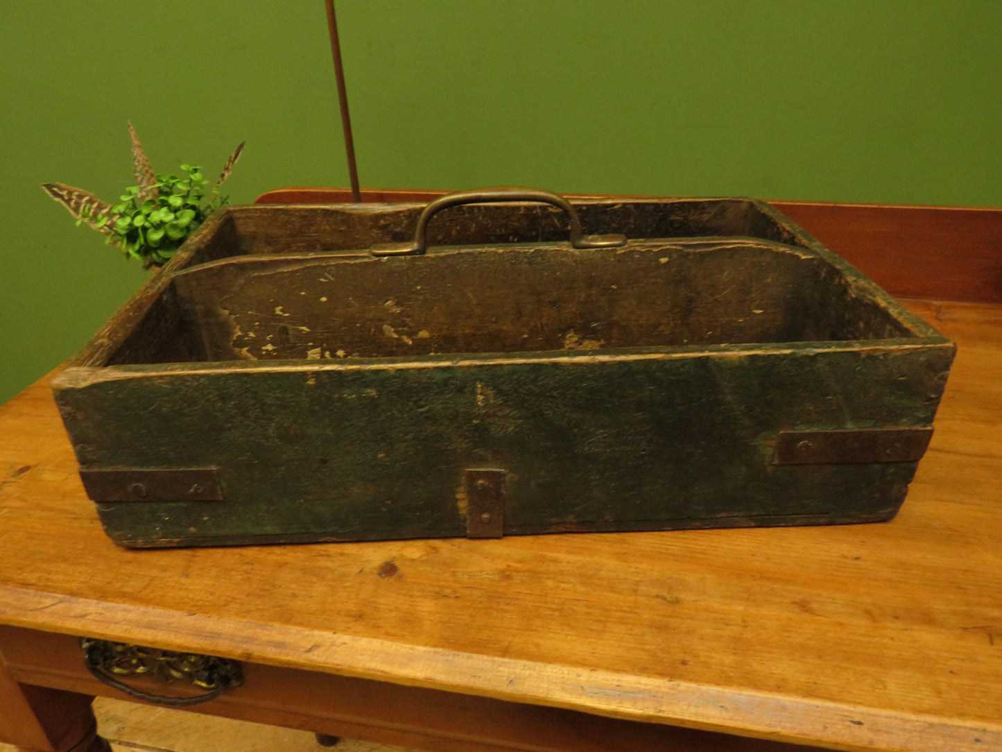 Rustic Handmade Tool Trug Shelf with Old Original chippy paint