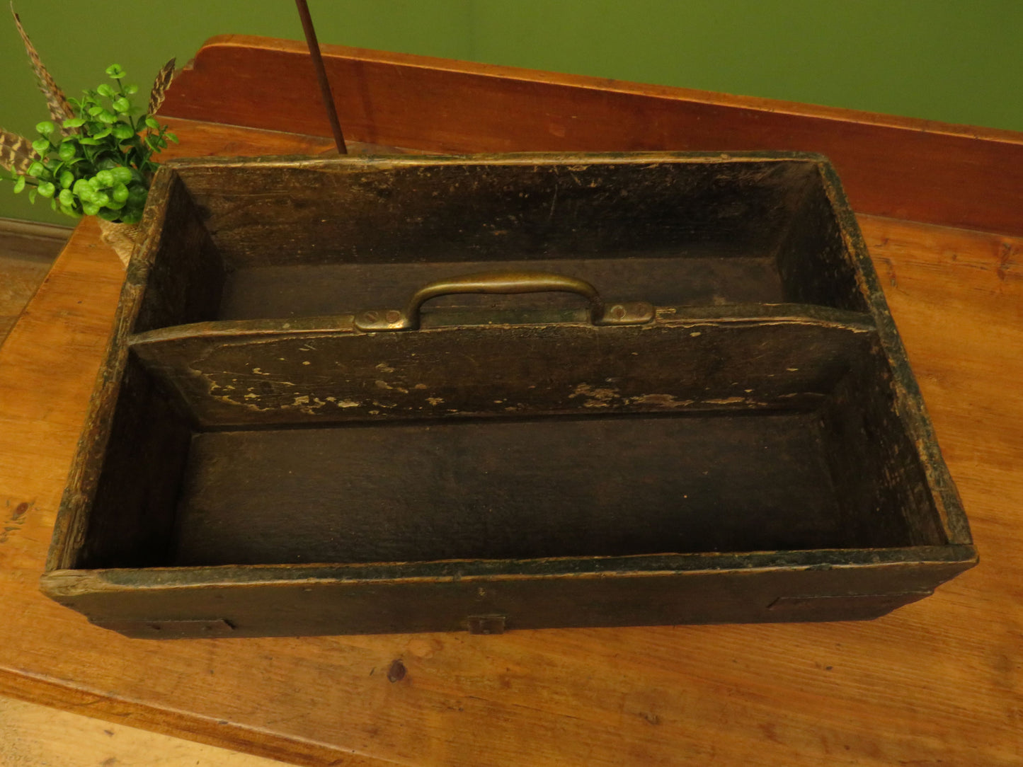 Rustic Handmade Tool Trug Shelf with Old Original chippy paint