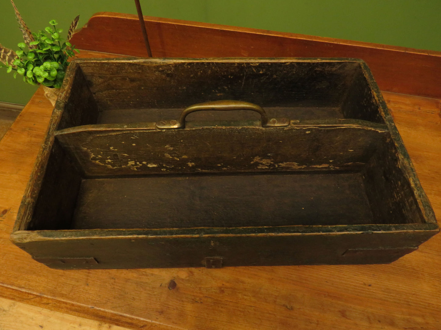 Rustic Handmade Tool Trug Shelf with Old Original chippy paint