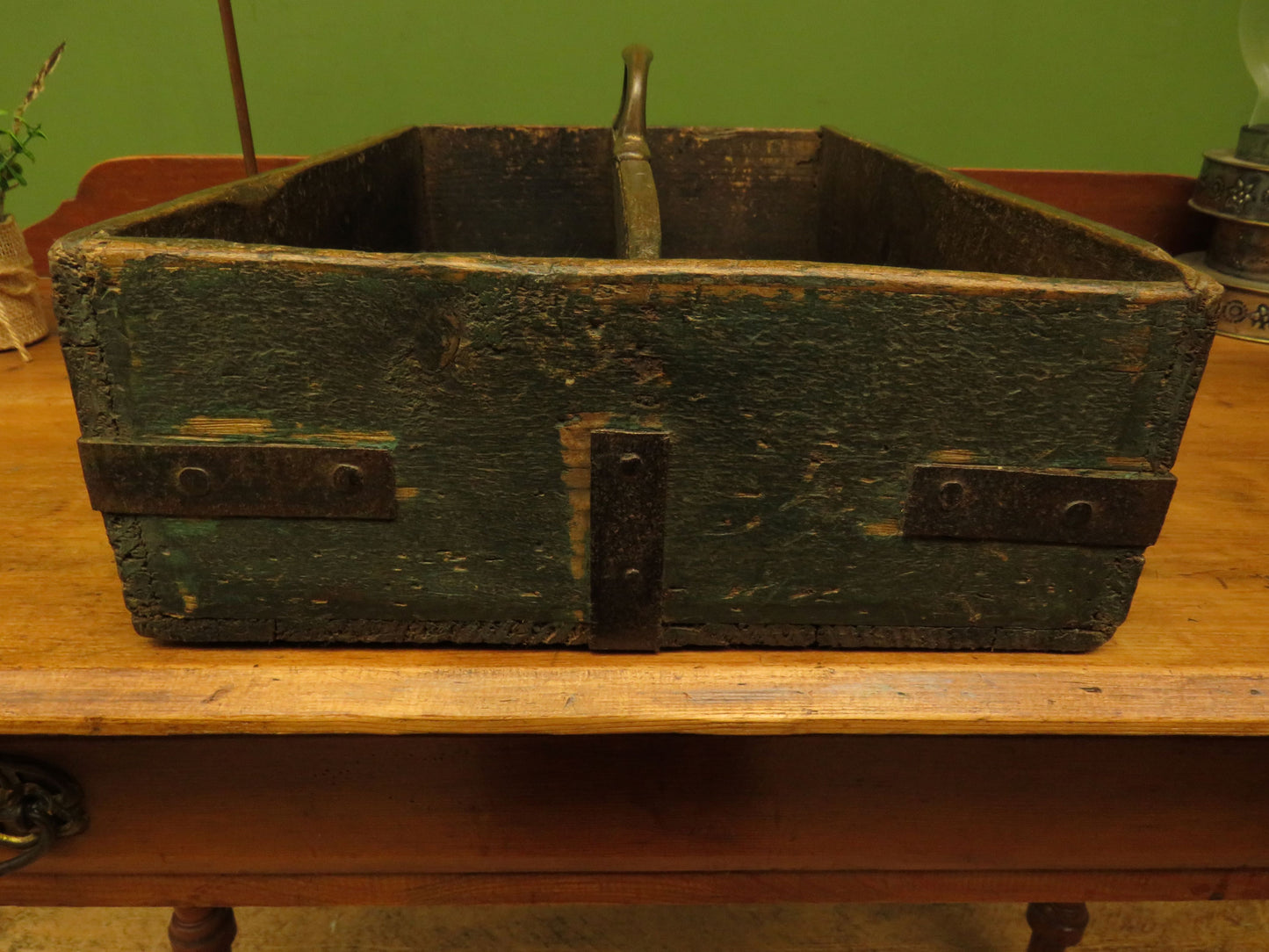 Rustic Handmade Tool Trug Shelf with Old Original chippy paint