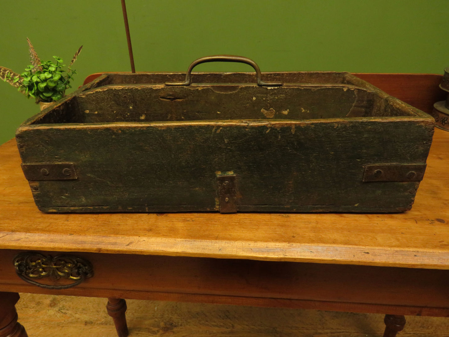 Rustic Handmade Tool Trug Shelf with Old Original chippy paint