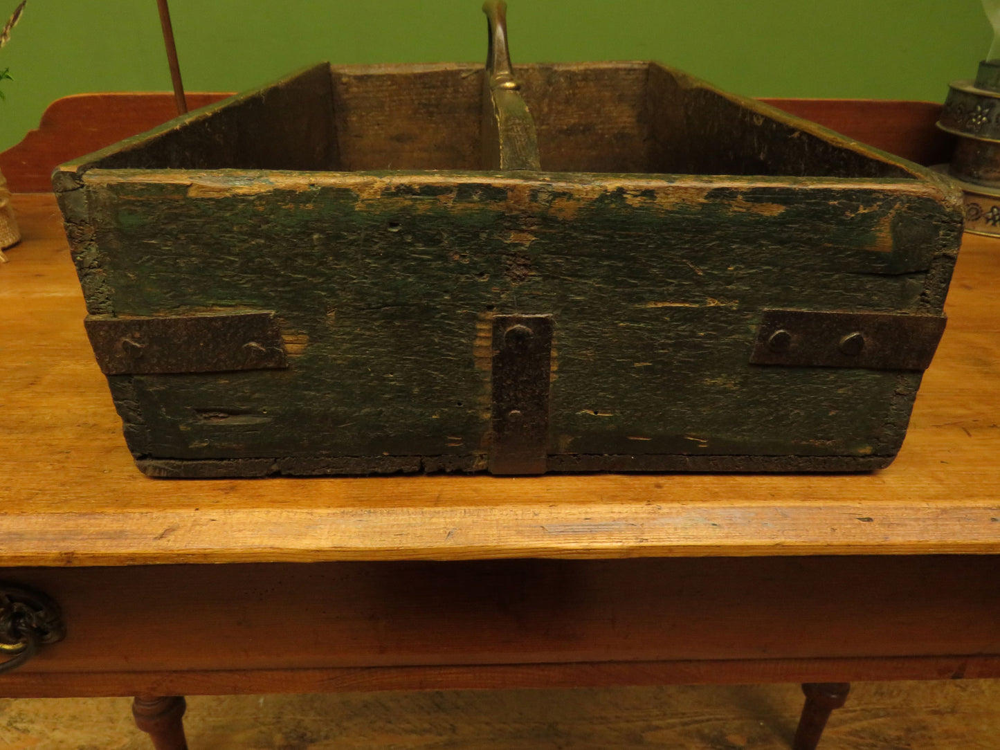 Rustic Handmade Tool Trug Shelf with Old Original chippy paint