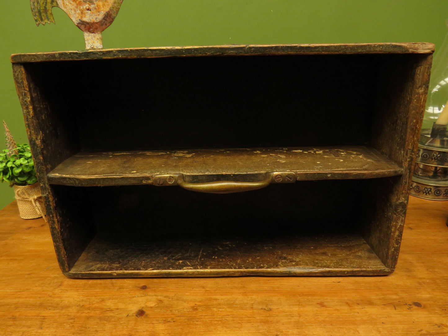 Rustic Handmade Tool Trug Shelf with Old Original chippy paint