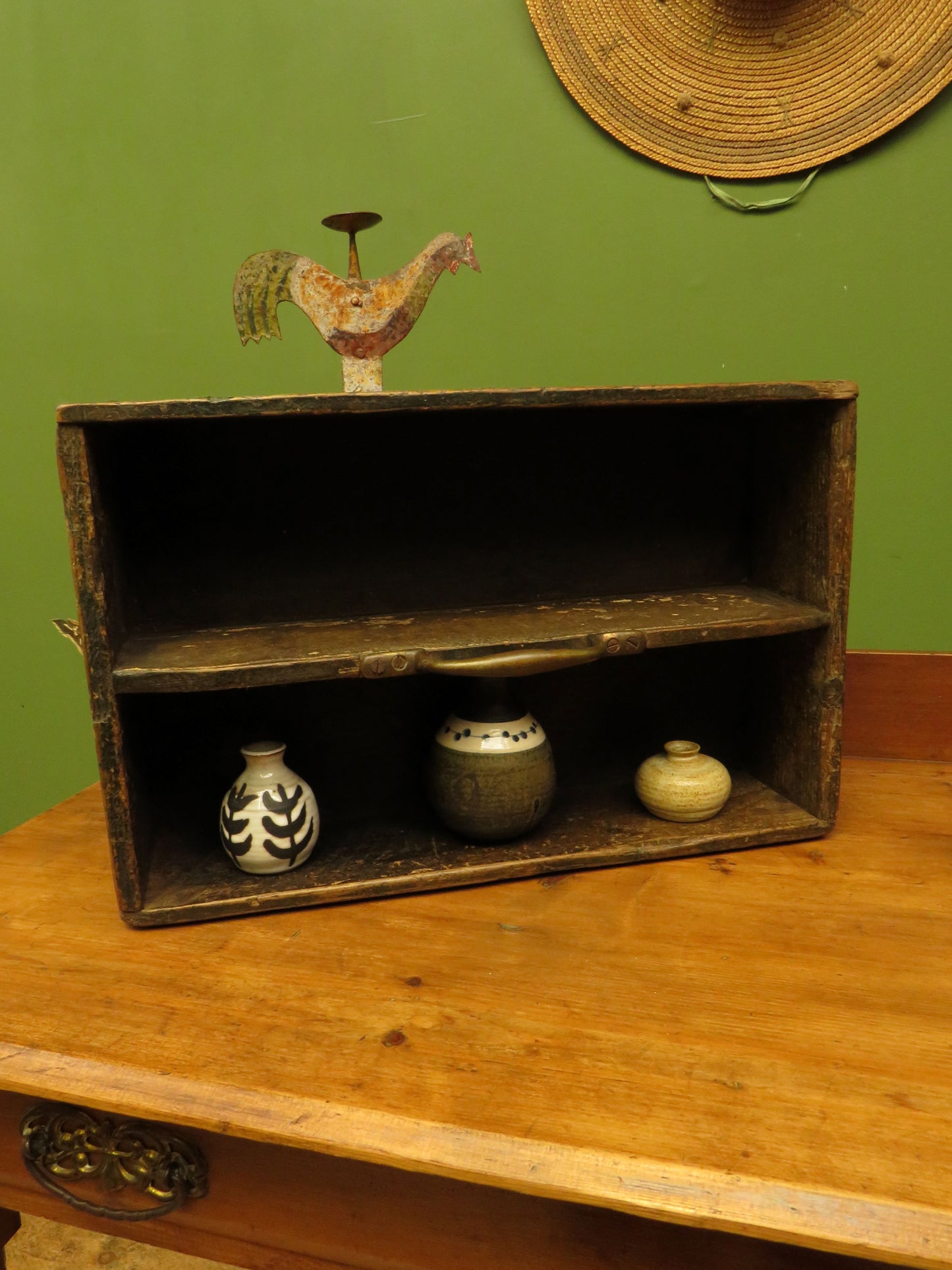 Rustic Handmade Tool Trug Shelf with Old Original chippy paint