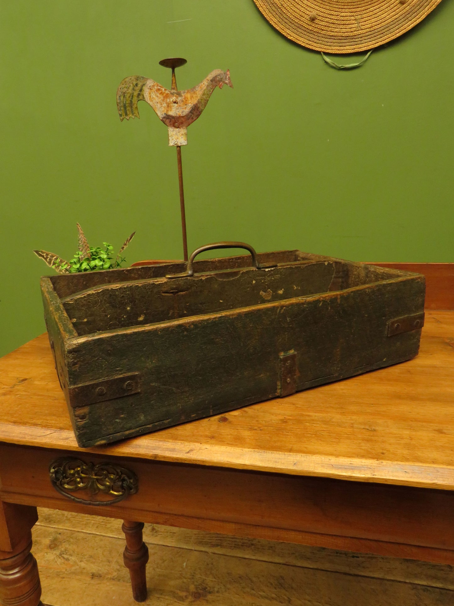 Rustic Handmade Tool Trug Shelf with Old Original chippy paint