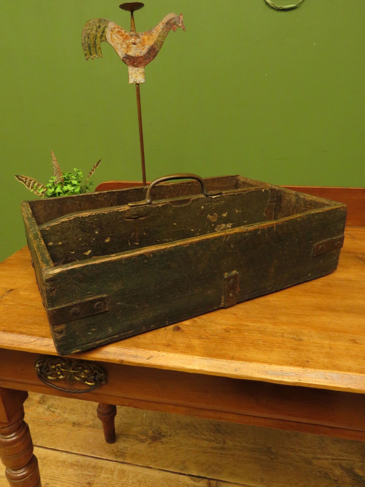 Rustic Handmade Tool Trug Shelf with Old Original chippy paint