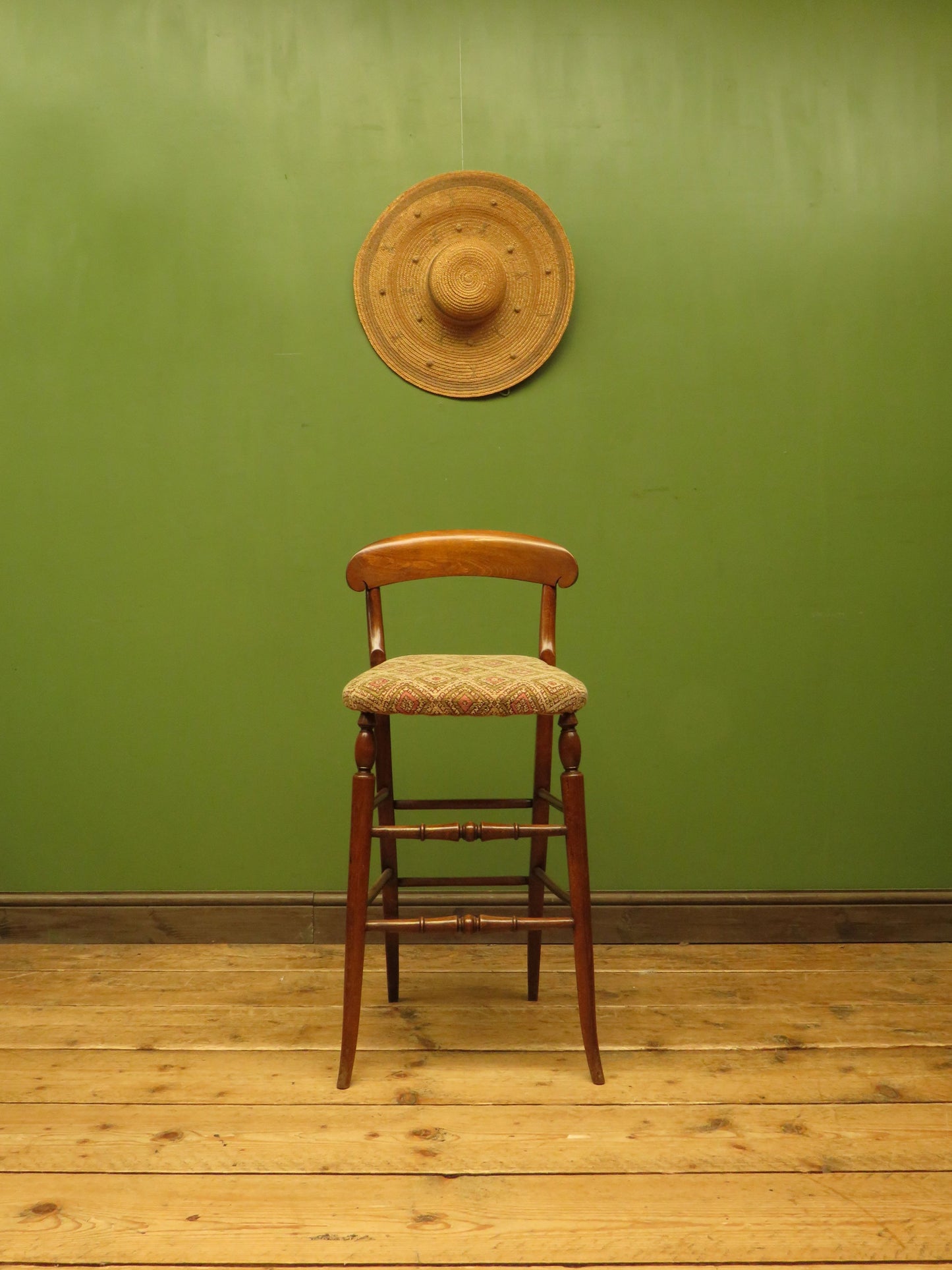 Antique Wooden Cello Stool with Newly Upholstered Seat