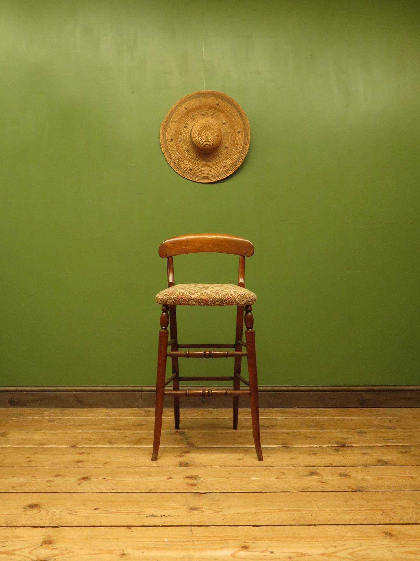 Antique Wooden Cello Stool with Newly Upholstered Seat