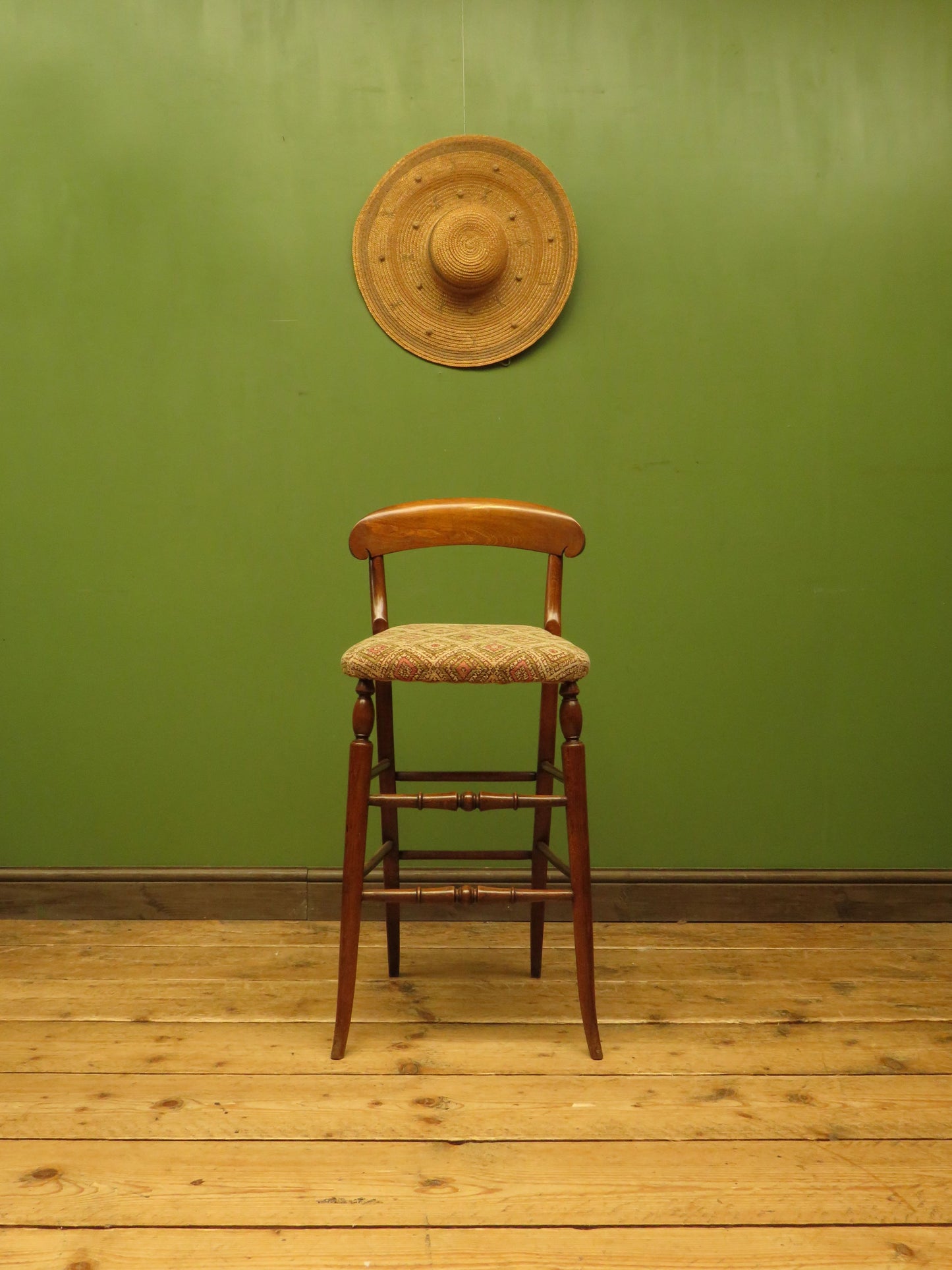Antique Wooden Cello Stool with Newly Upholstered Seat