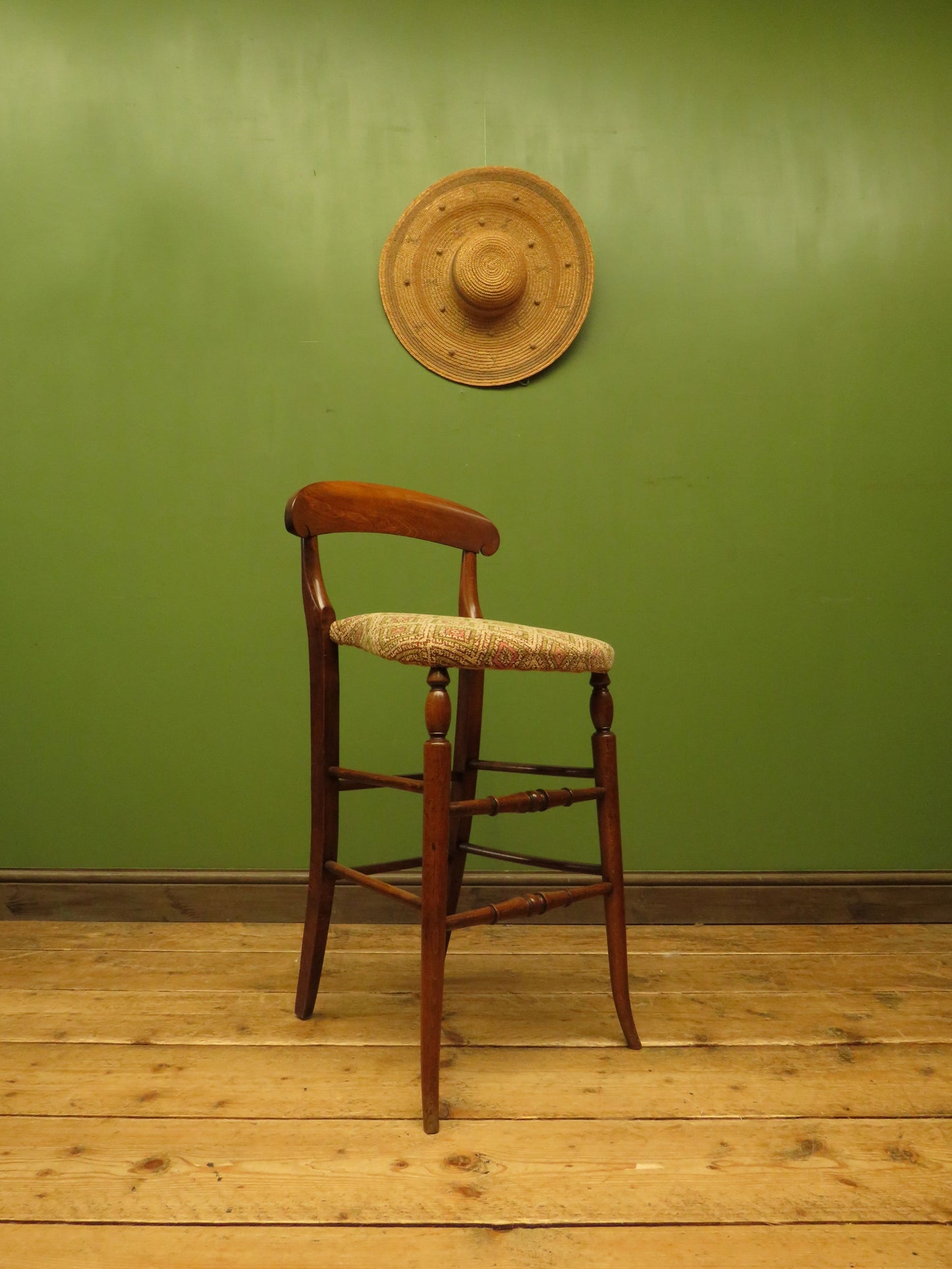 Antique Wooden Cello Stool with Newly Upholstered Seat