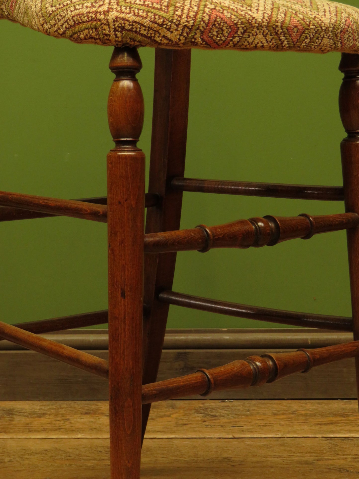 Antique Wooden Cello Stool with Newly Upholstered Seat