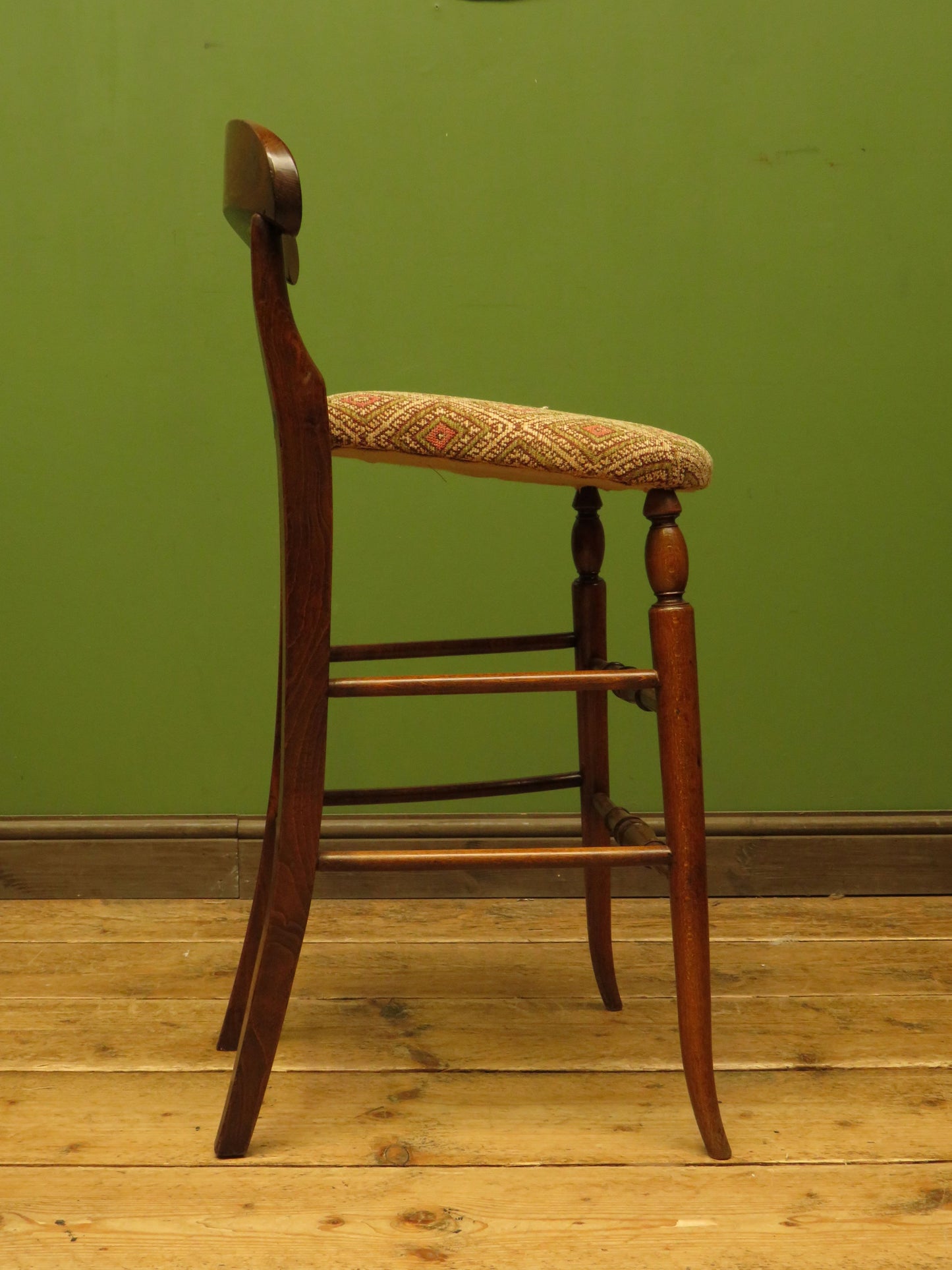 Antique Wooden Cello Stool with Newly Upholstered Seat