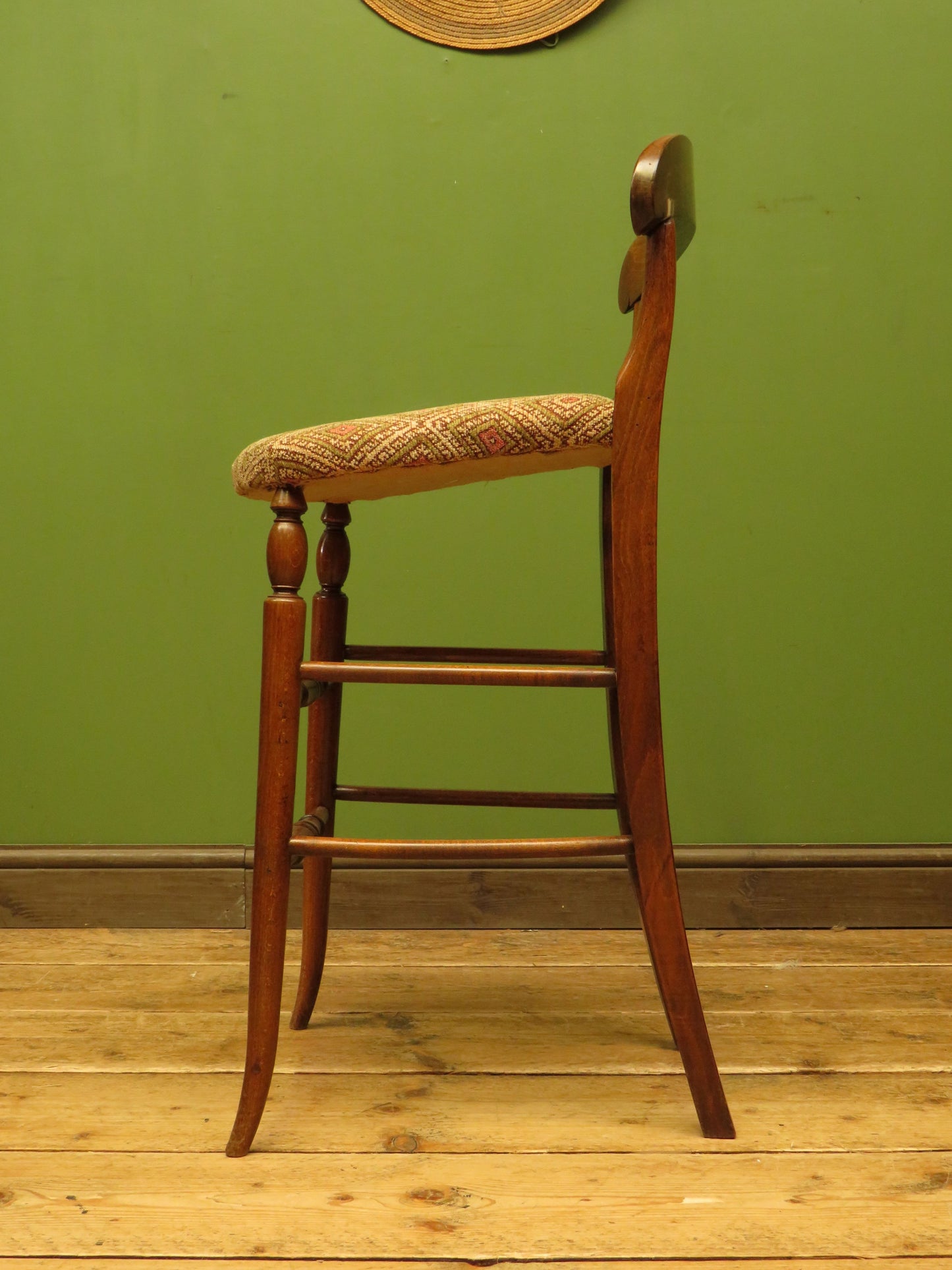 Antique Wooden Cello Stool with Newly Upholstered Seat