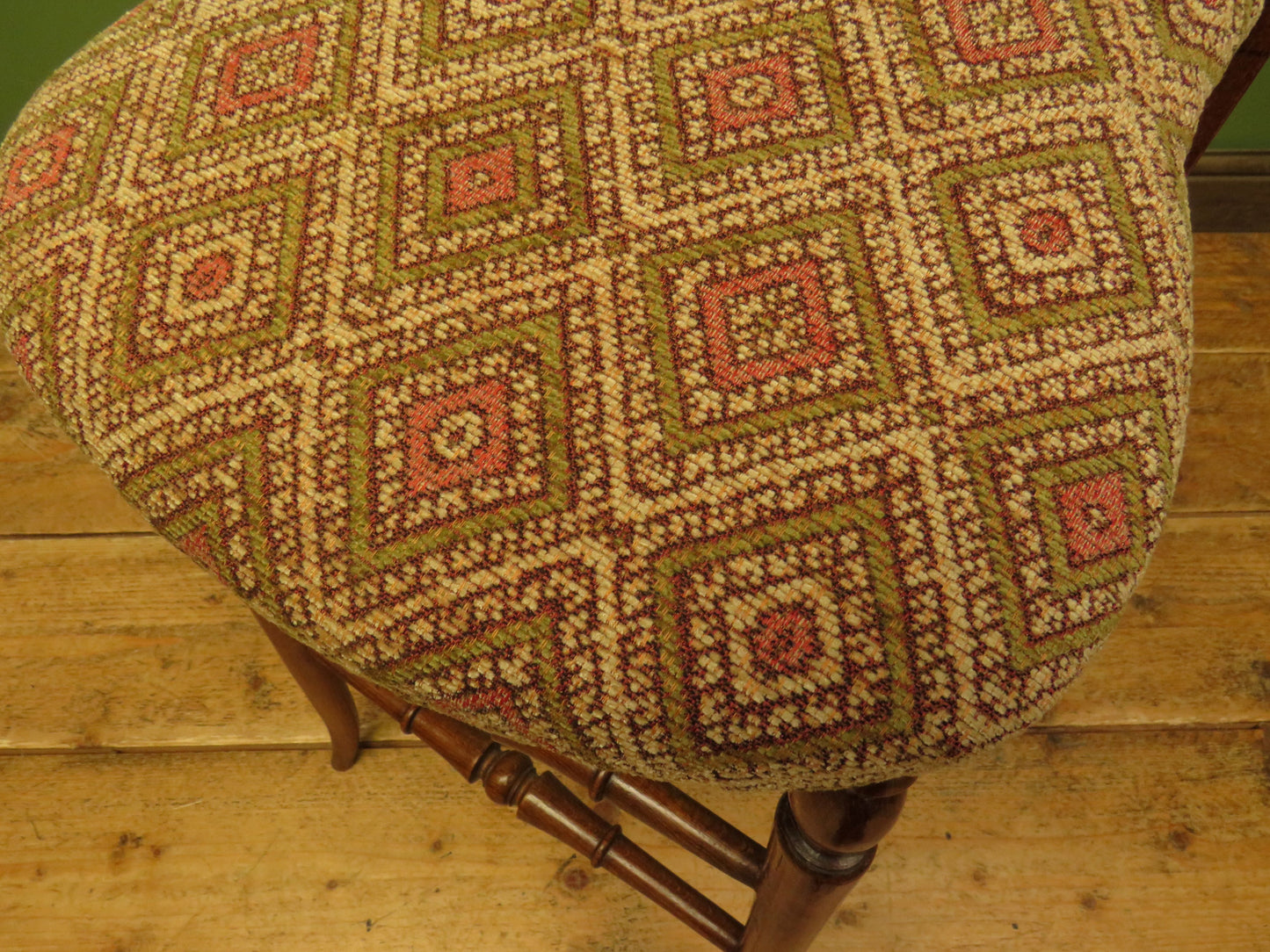 Antique Wooden Cello Stool with Newly Upholstered Seat