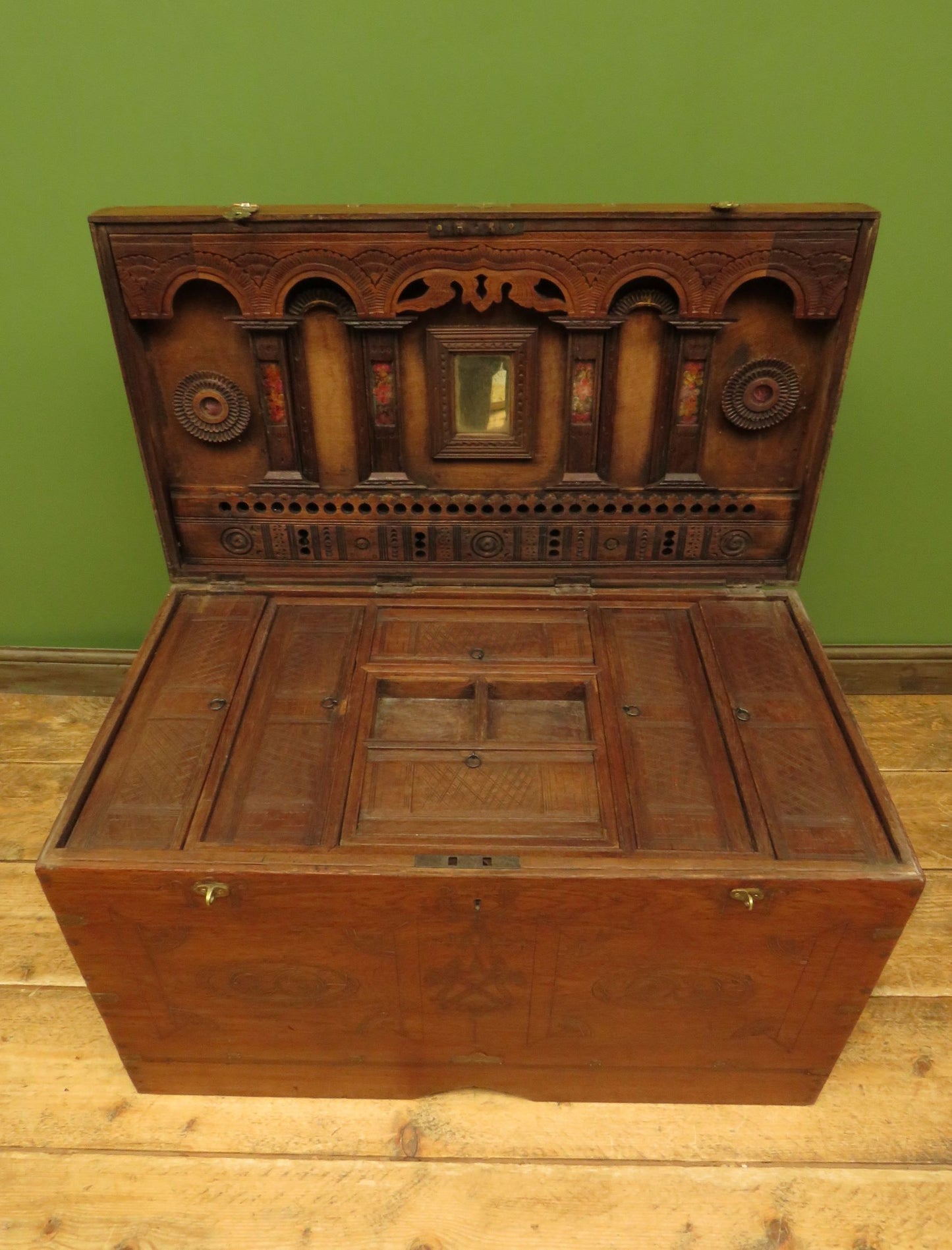 Large 19th Century Burmese Mandalay Box Chest with Fitted Interior